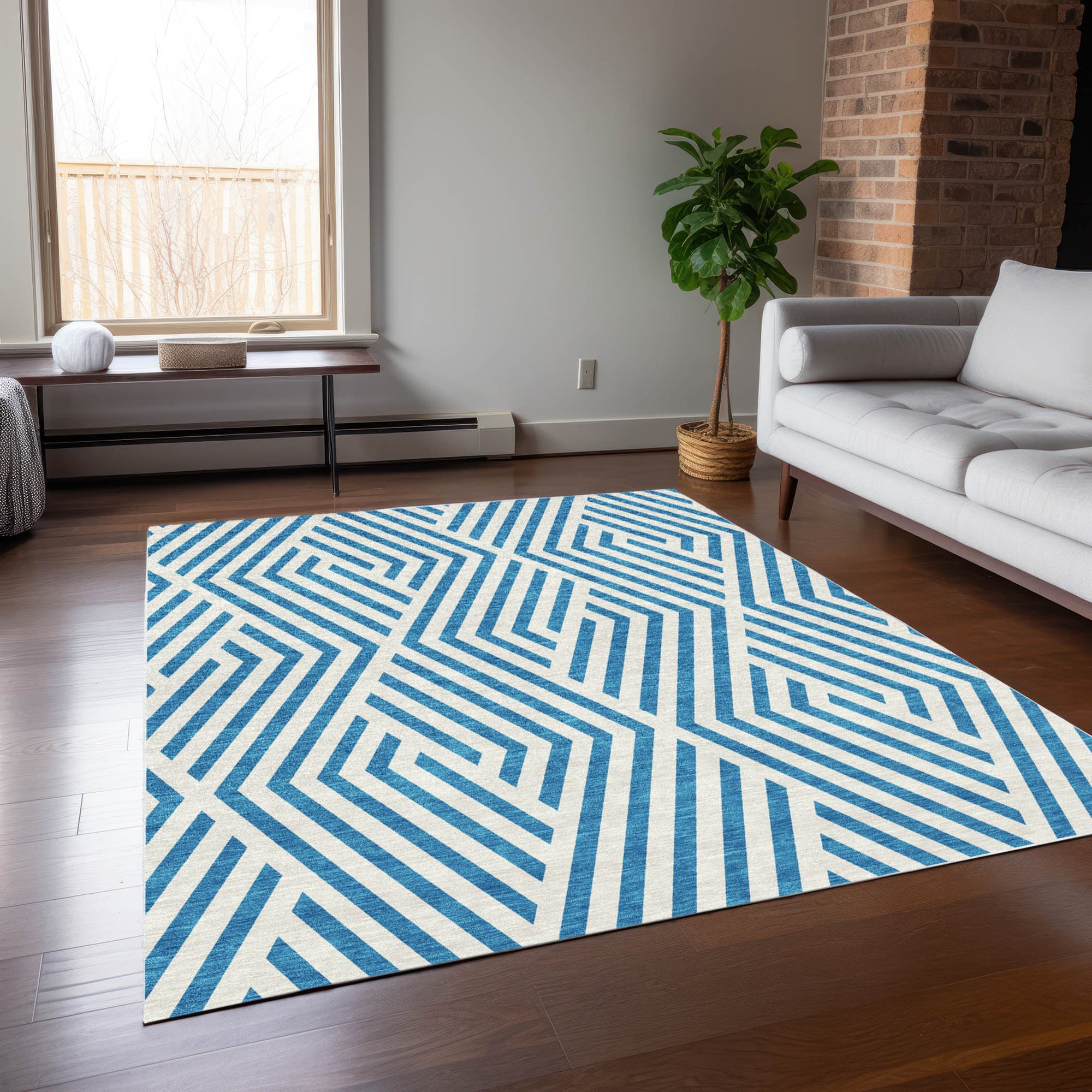 Addison Rugs Geometric Teal Washable Indoor-Outdoor Rug