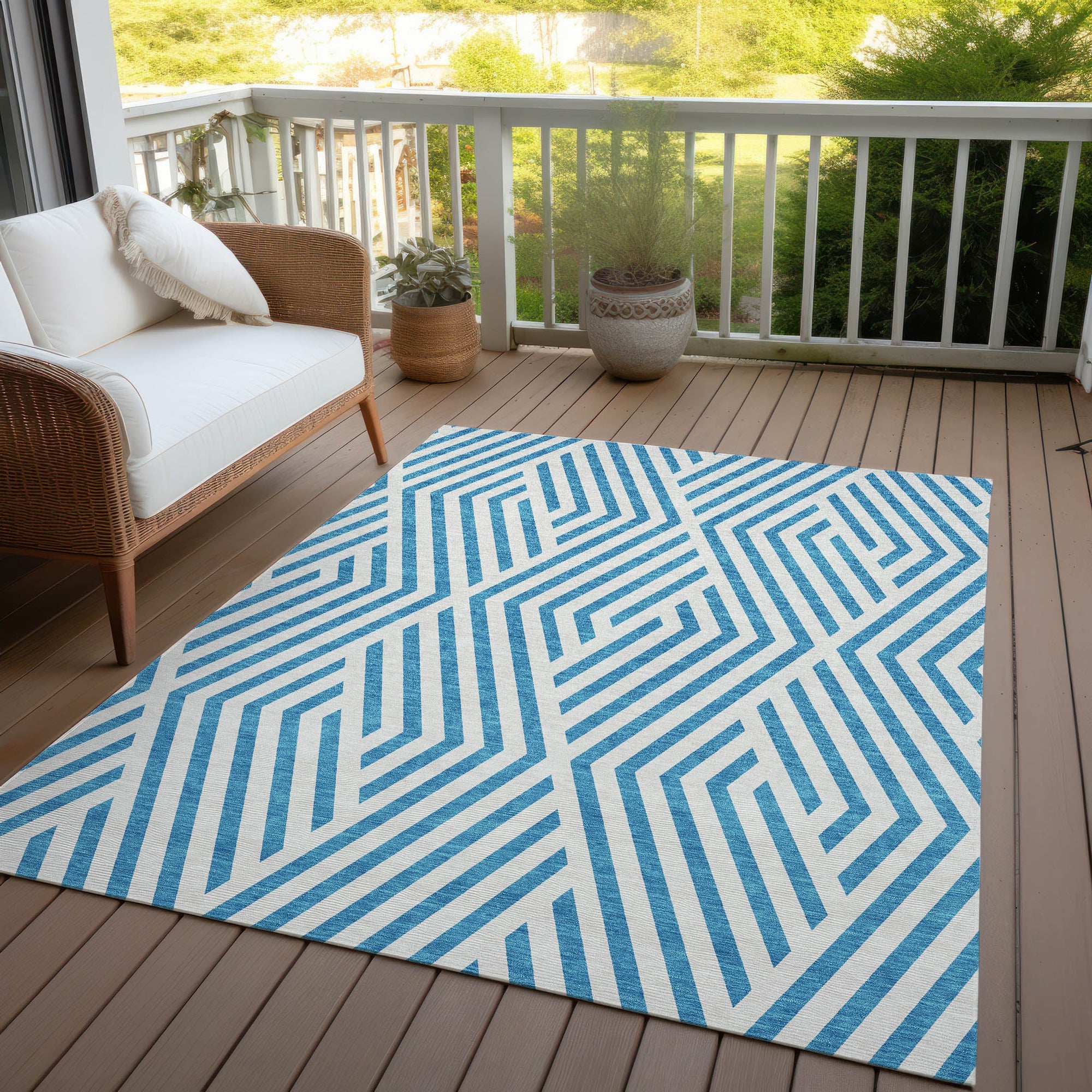 Addison Rugs Geometric Teal Washable Indoor-Outdoor Rug