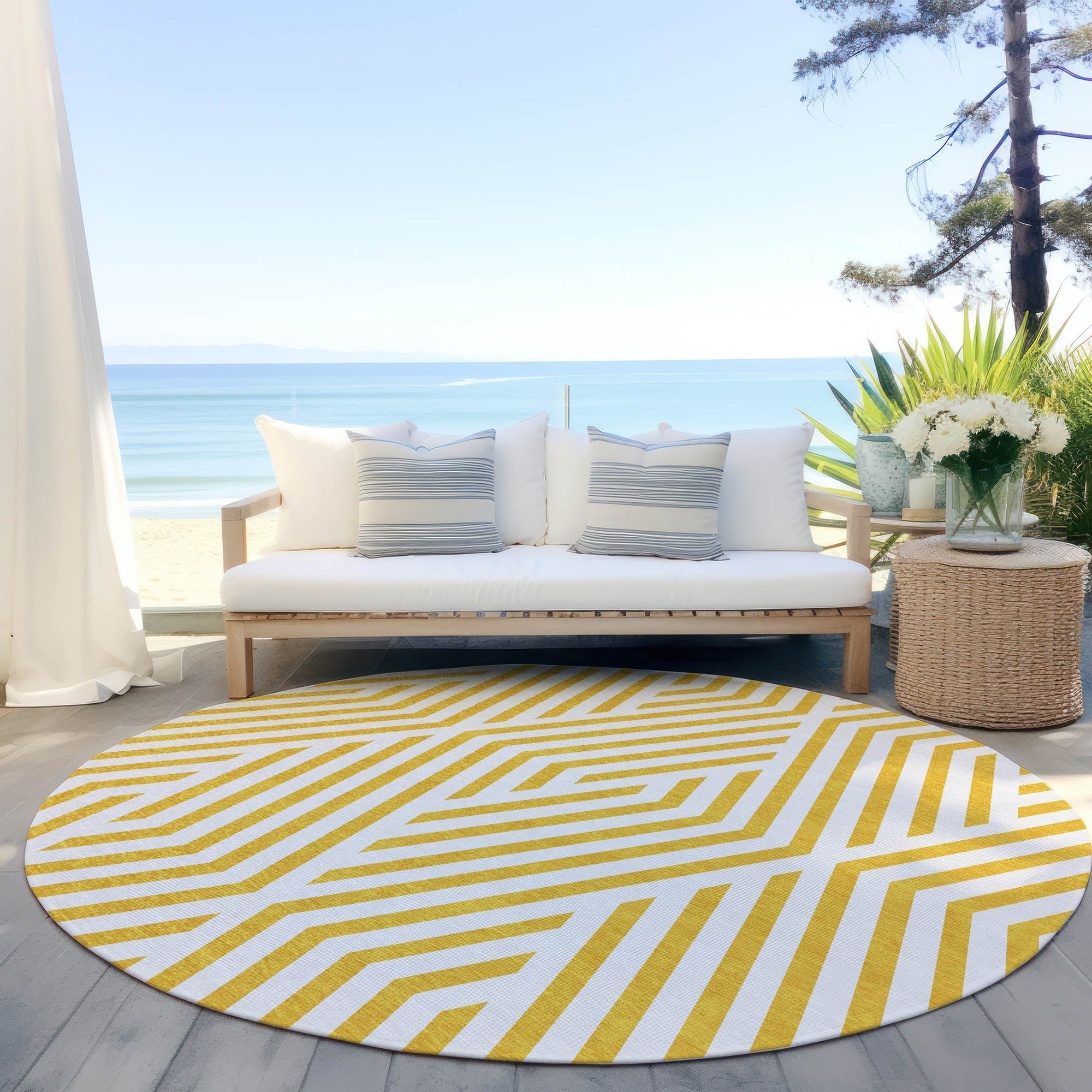 Addison Rugs Geometric Yellow Washable Indoor-Outdoor Rug