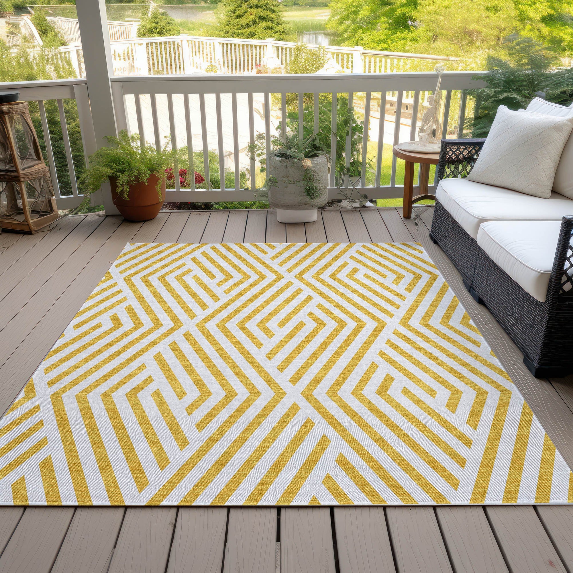 Addison Rugs Geometric Yellow Washable Indoor-Outdoor Rug