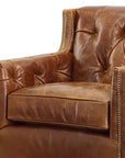 Brandy Top Grain Brown Leather Large Swivel Chair