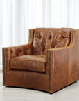 Brandy Top Grain Brown Leather Large Swivel Chair