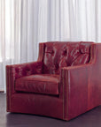 Henry Top Grain Red Leather Large Swivel Chair