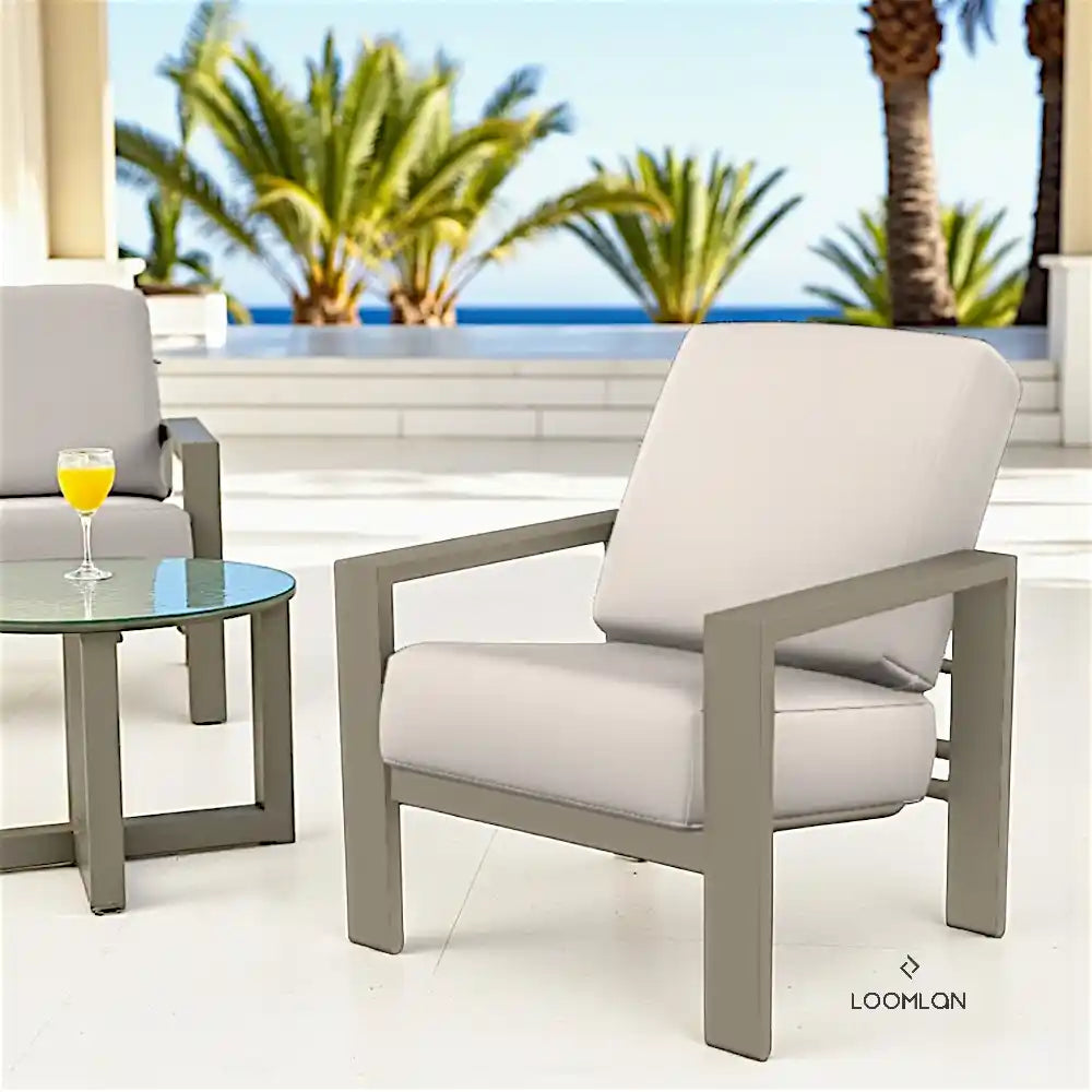 Telescope Larssen Deep Seat Cushion Outdoor Arm Chair with Fire Table Set 5PC