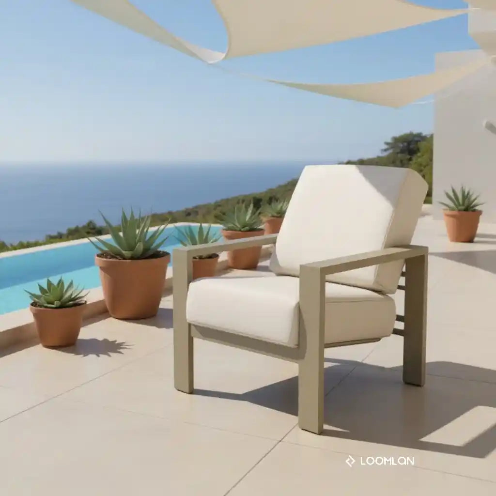 Telescope Larssen Deep Seat Cushion Outdoor Arm Chair with Fire Table Set 5PC