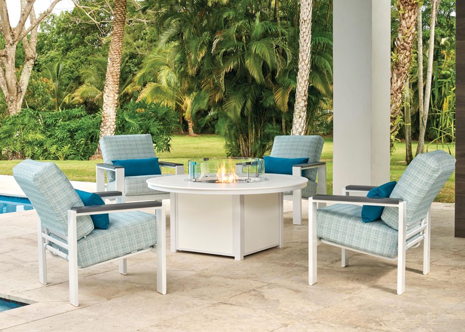 Telescope Larssen Deep Seat Cushion Outdoor Arm Chair with Fire Table Set 5PC