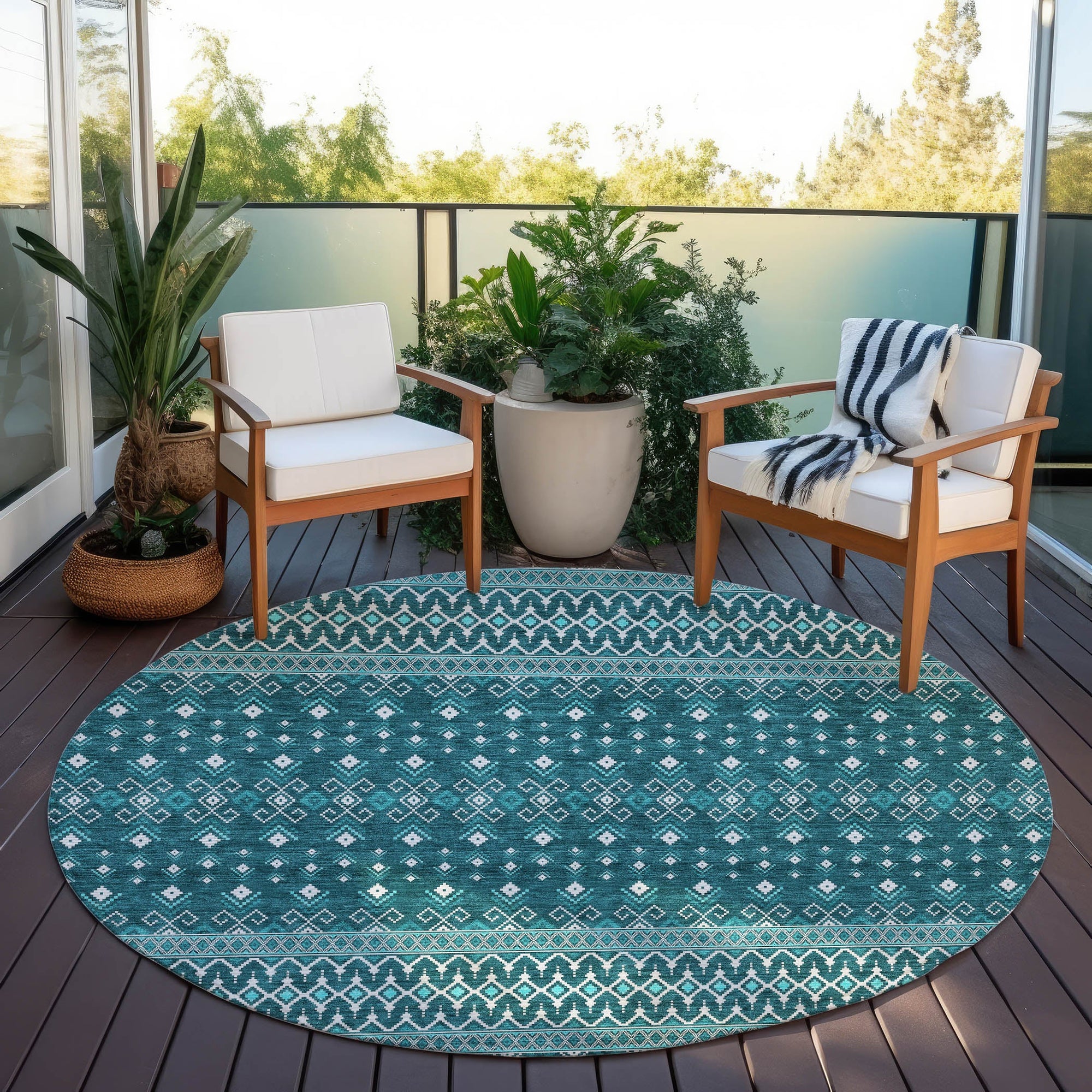 Addison Rugs Lazy Rivers Teal Washable Indoor-Outdoor Rug