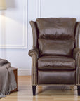 Kinetic Brown Leather Power Push Button Recliner