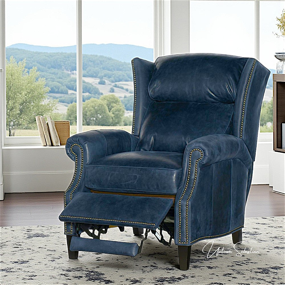 Uptown Sebastian Violin Navy Blue Genuine Leather Power Recliner
