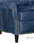Violin Navy Blue Genuine Leather Power Recliner