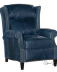 Violin Navy Blue Genuine Leather Power Recliner