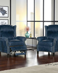 Violin Navy Blue Genuine Leather Power Recliner