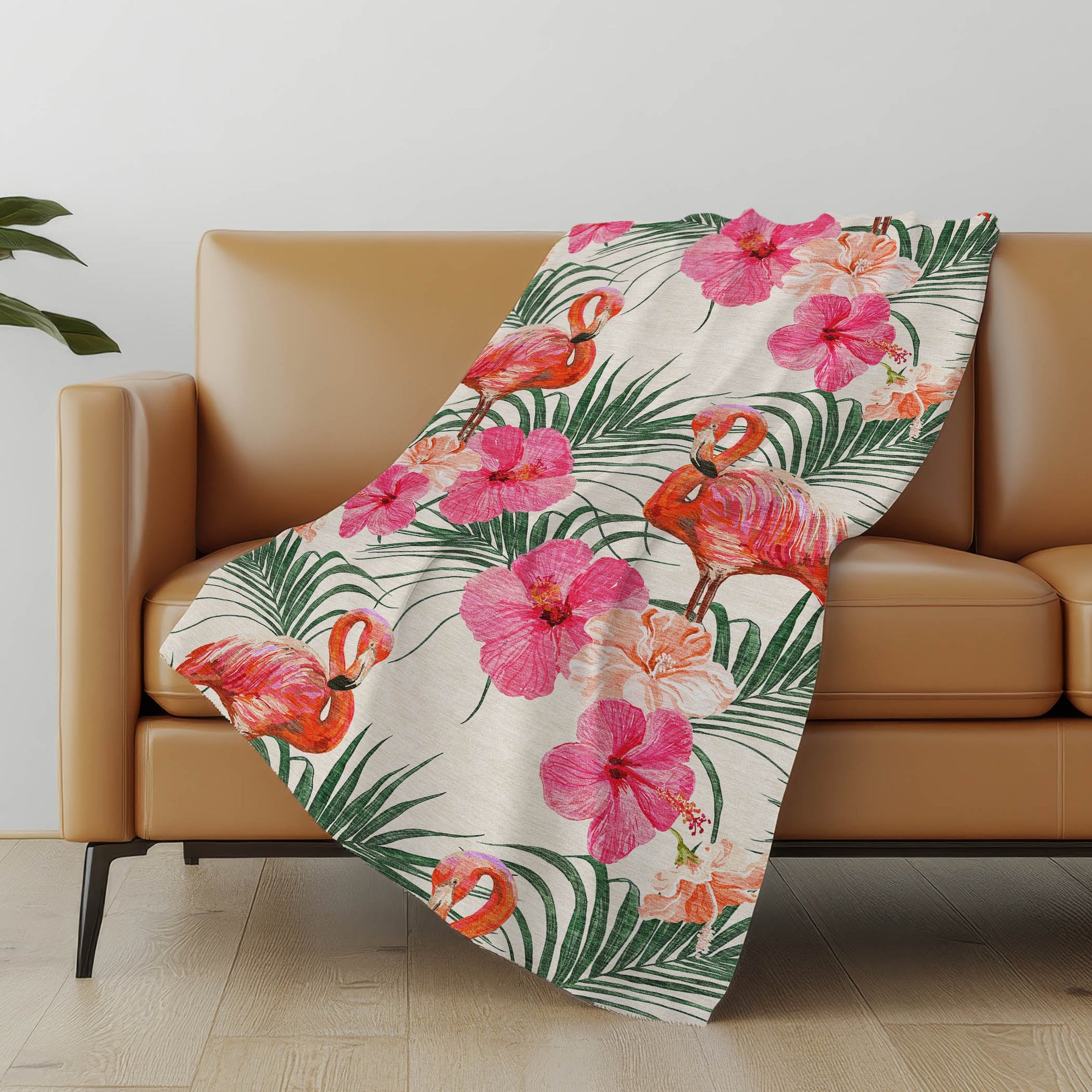 Addison Rugs Leaves &amp; Flamingos 50" x 70" Throw Blanket