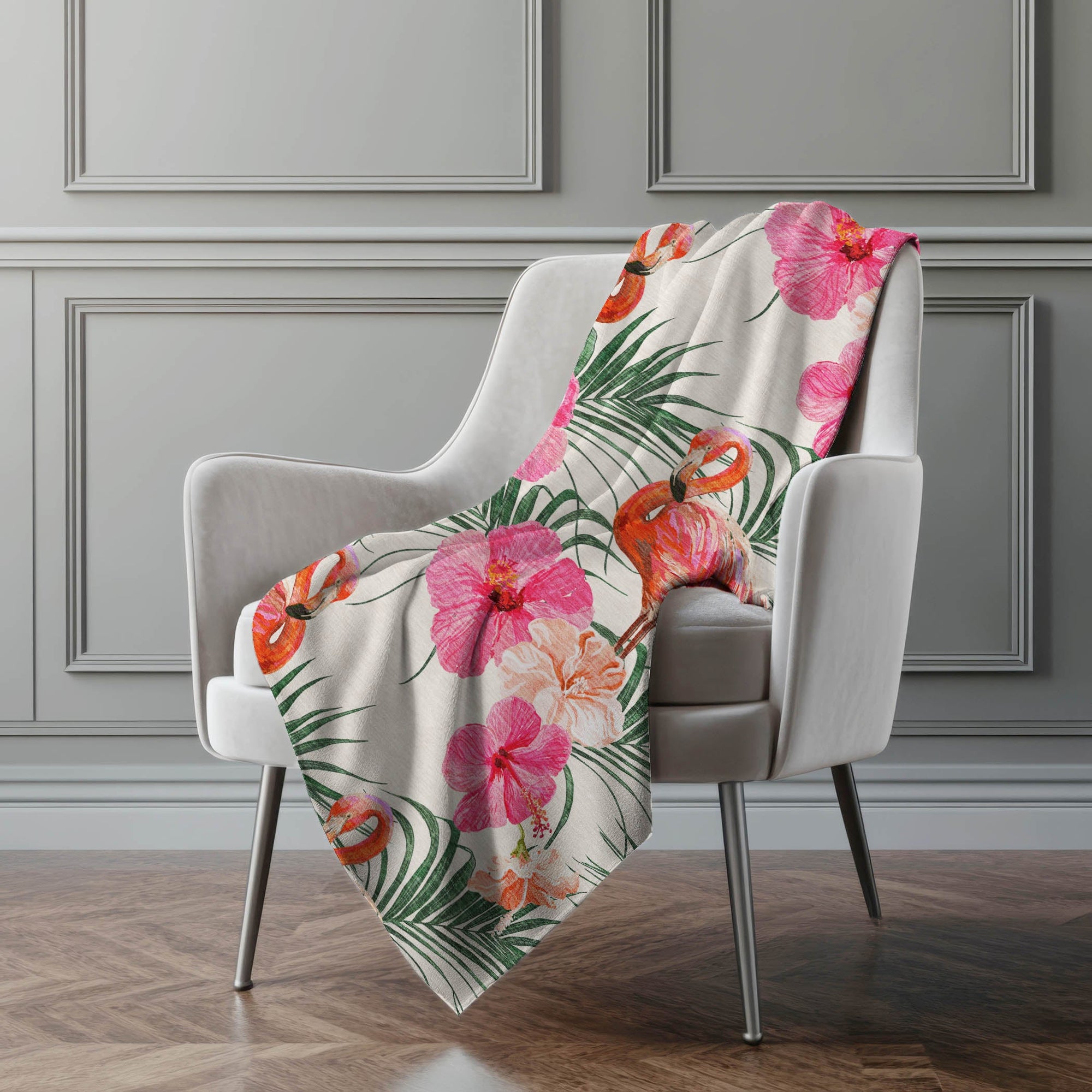 Addison Rugs Leaves &amp; Flamingos 50" x 70" Throw Blanket