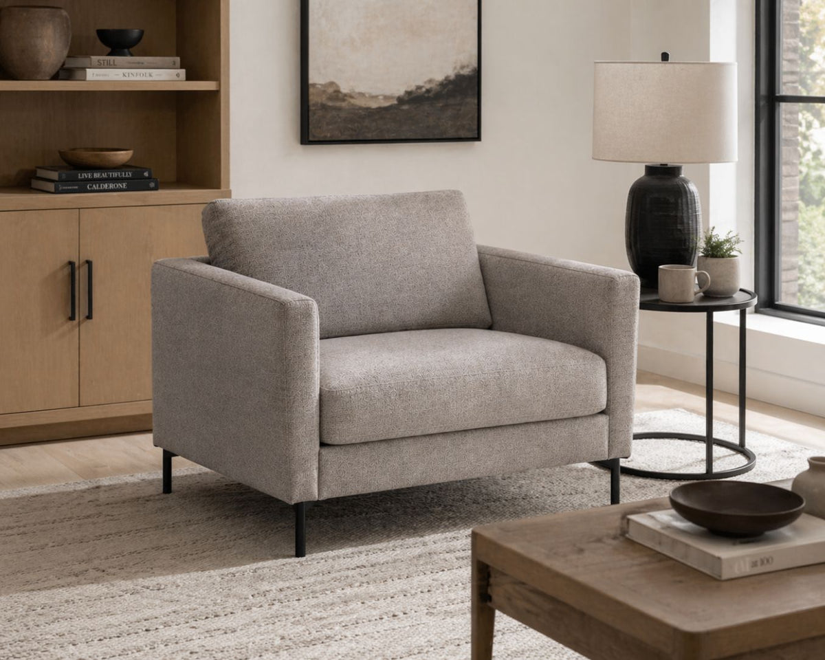 LOOMLAN Custom Upholstery Maison Elegant High Armrest Fabric &amp; Leather Accent Chair