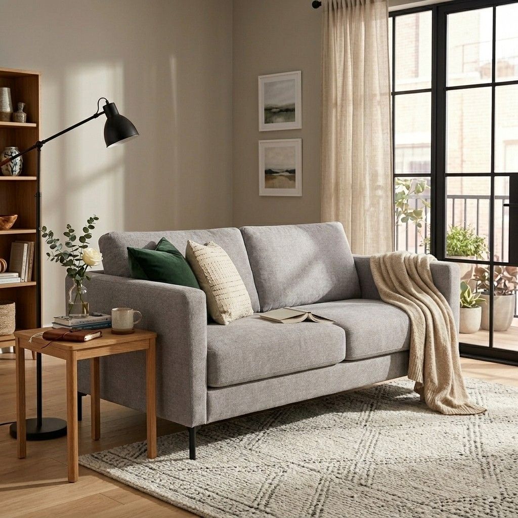LOOMLAN Custom Upholstery Maison Elegant High Armrest Fabric &amp; Leather Loveseat