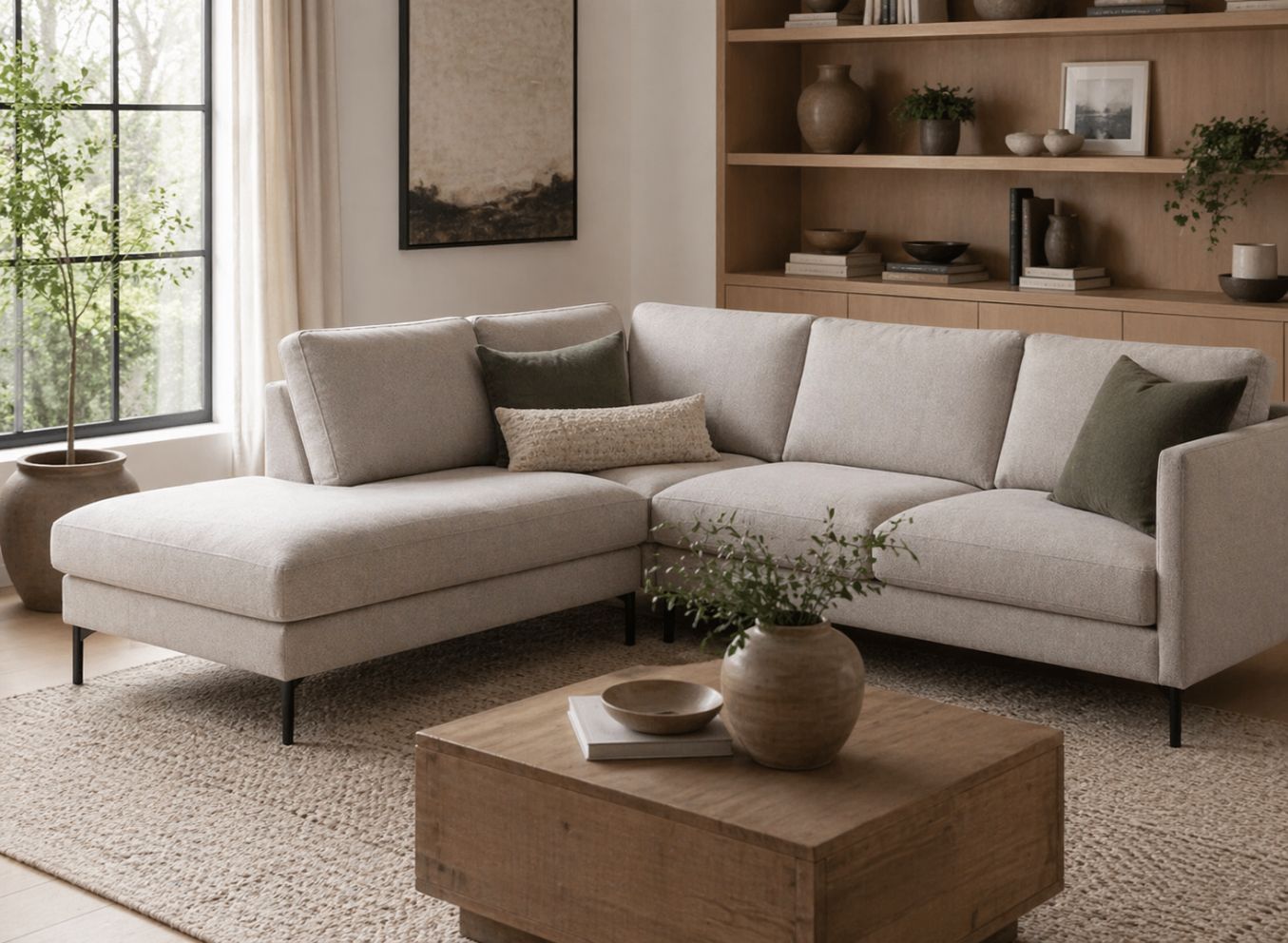 LOOMLAN Custom Upholstery Maison Elegant High Armrest Fabric &amp; Leather Modular Sofa