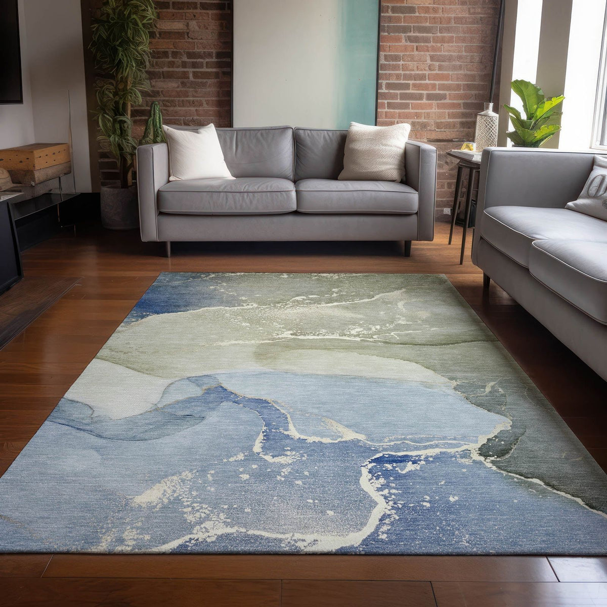Addison Rugs Muted Whispers Blue Washable Indoor-Outdoor Rug