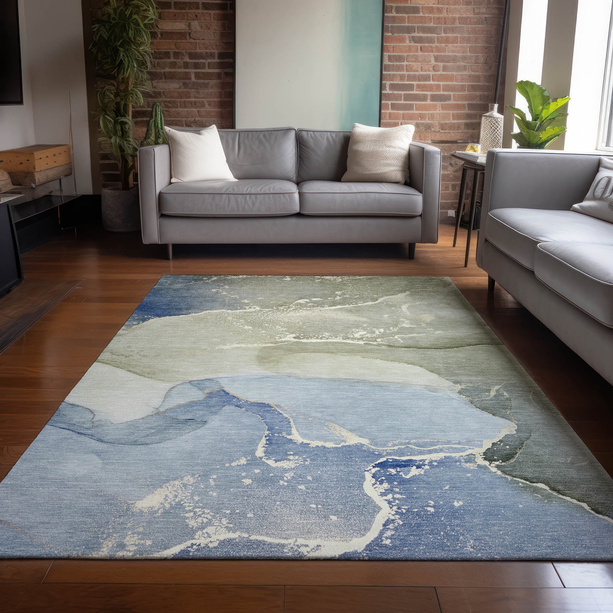 Addison Rugs Muted Whispers Blue Washable Indoor-Outdoor Rug
