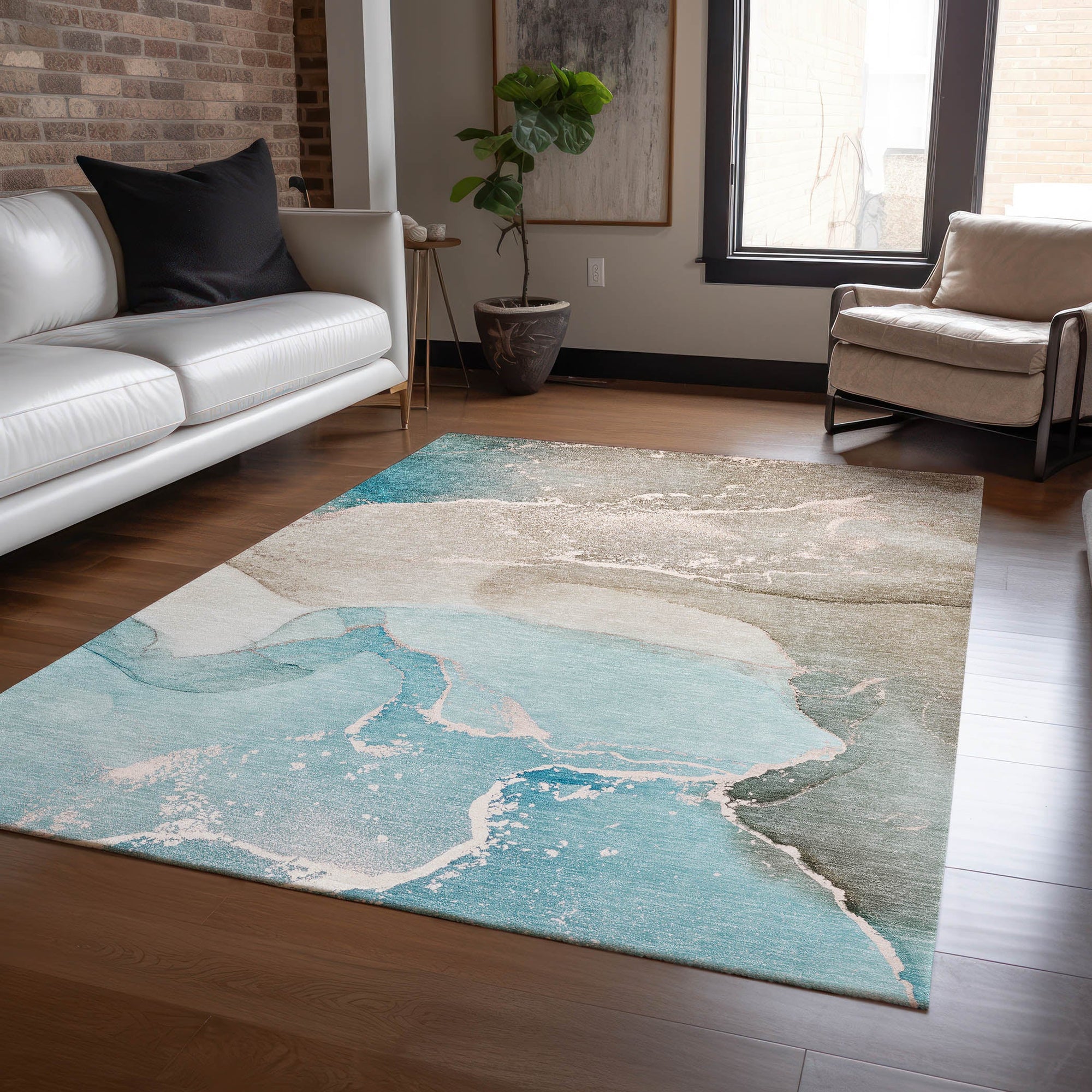 Addison Rugs Muted Whispers Teal Washable Indoor-Outdoor Rug