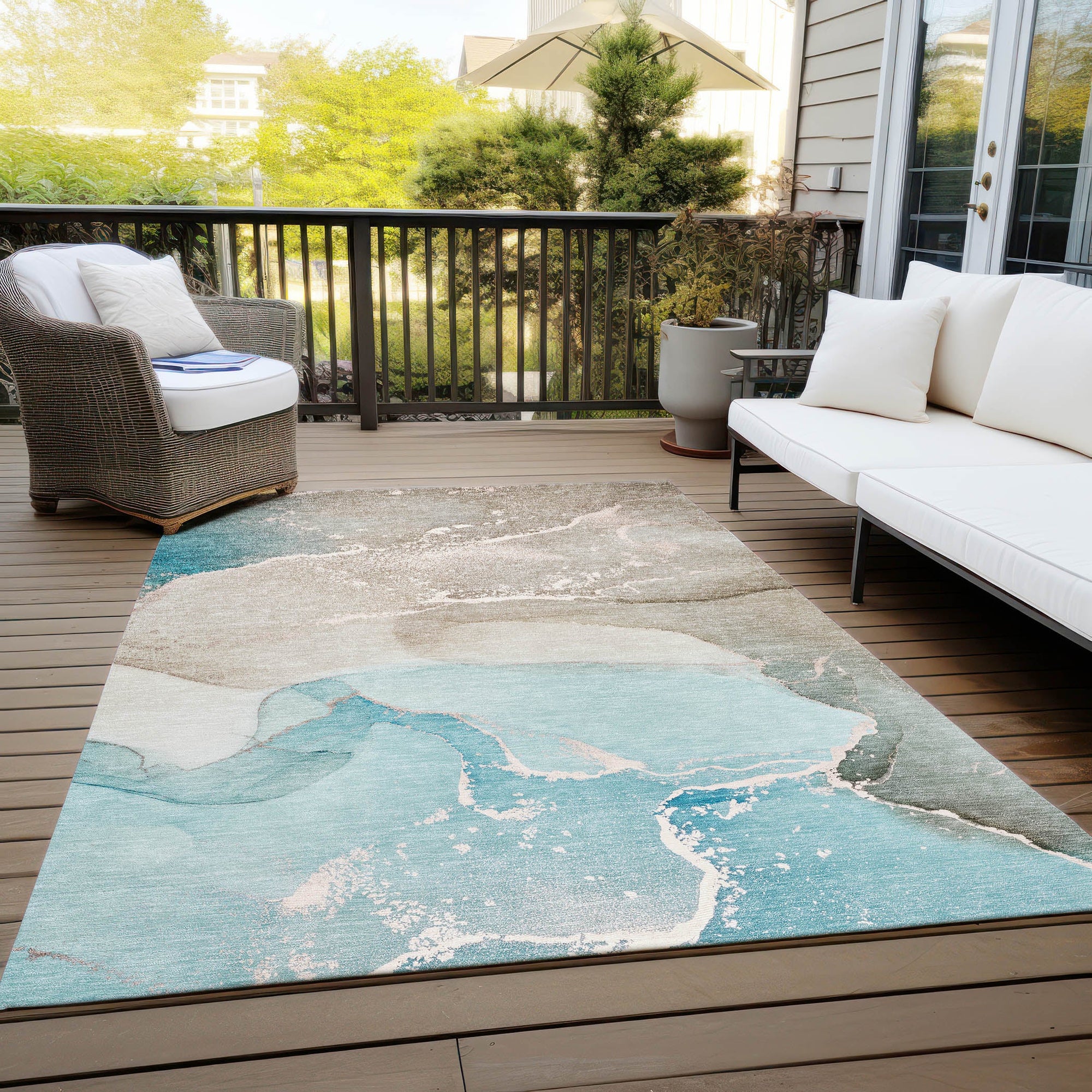Addison Rugs Muted Whispers Teal Washable Indoor-Outdoor Rug