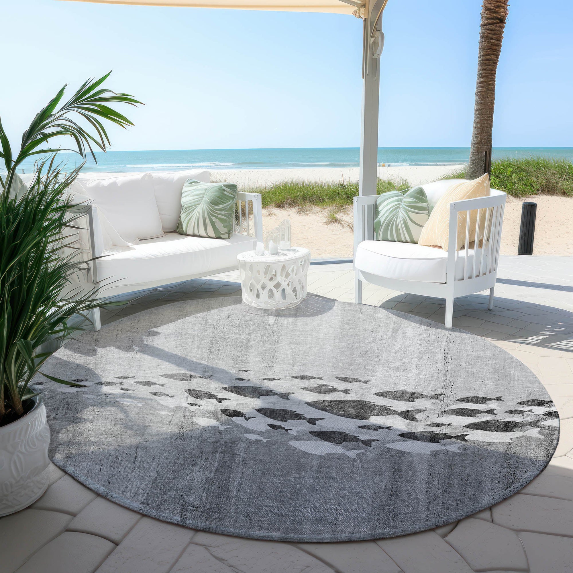 Nautical Grey Washable Indoor-Outdoor Rug
