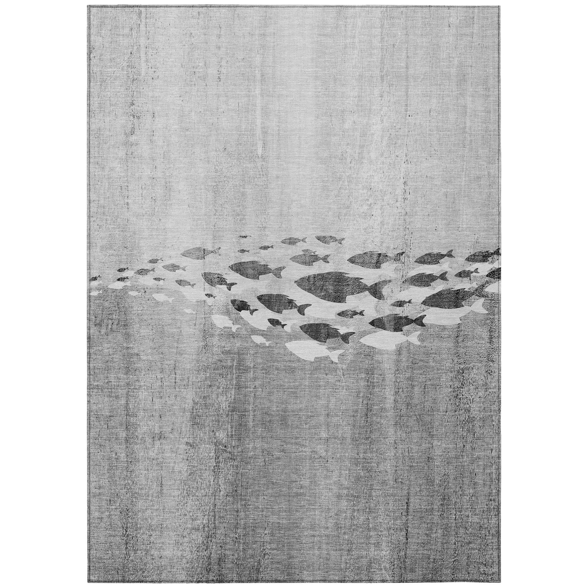 Nautical Grey Washable Indoor-Outdoor Rug