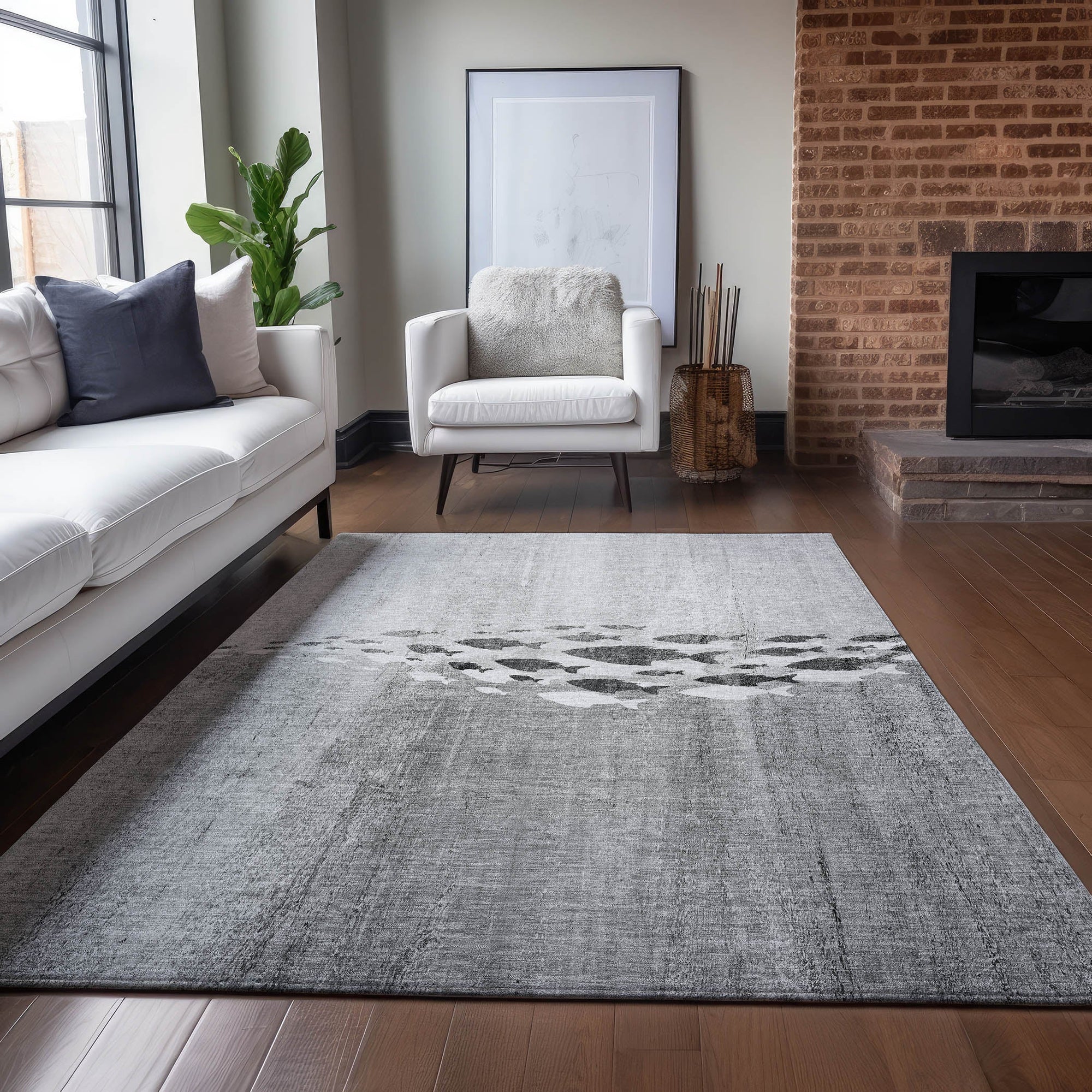 Nautical Grey Washable Indoor-Outdoor Rug