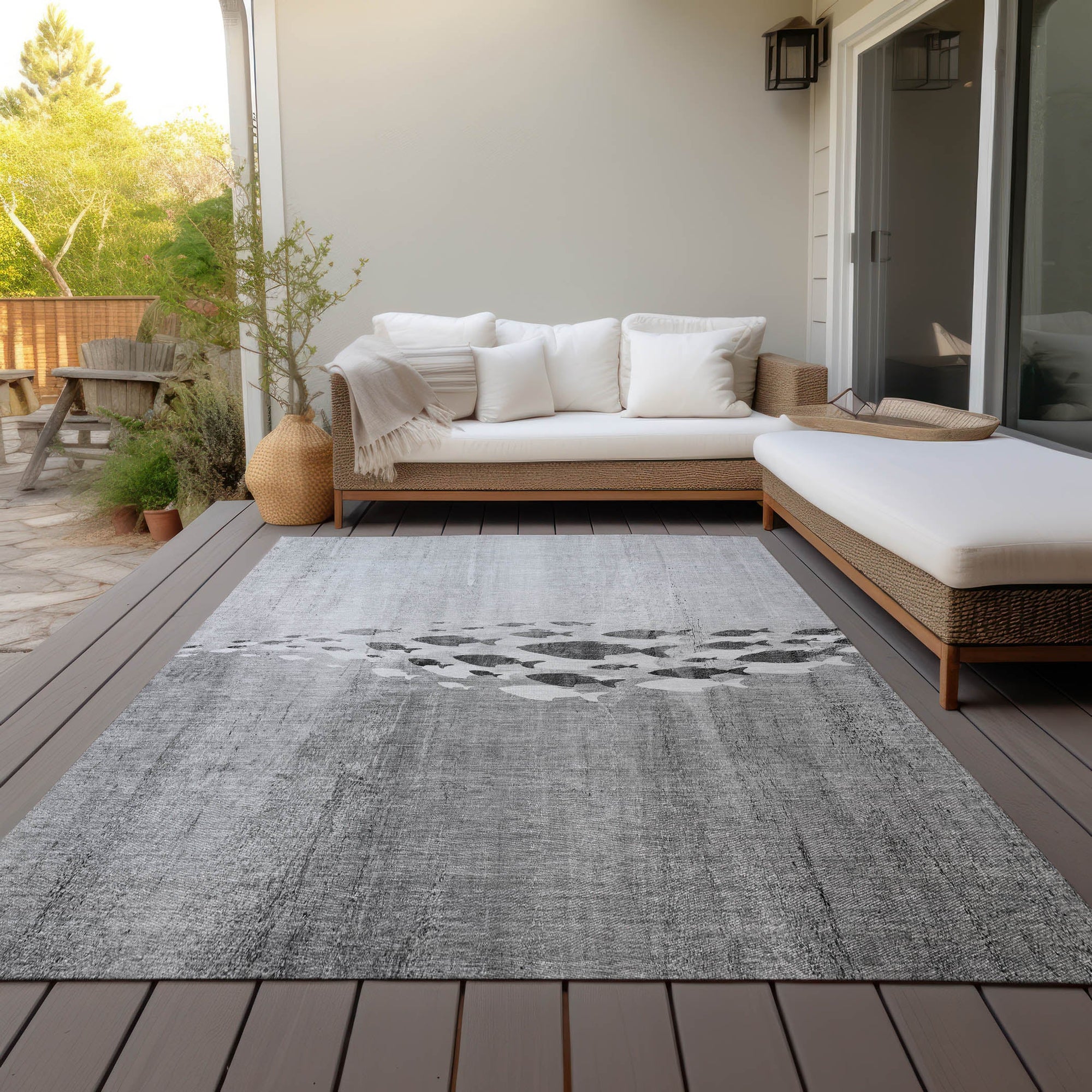 Nautical Grey Washable Indoor-Outdoor Rug