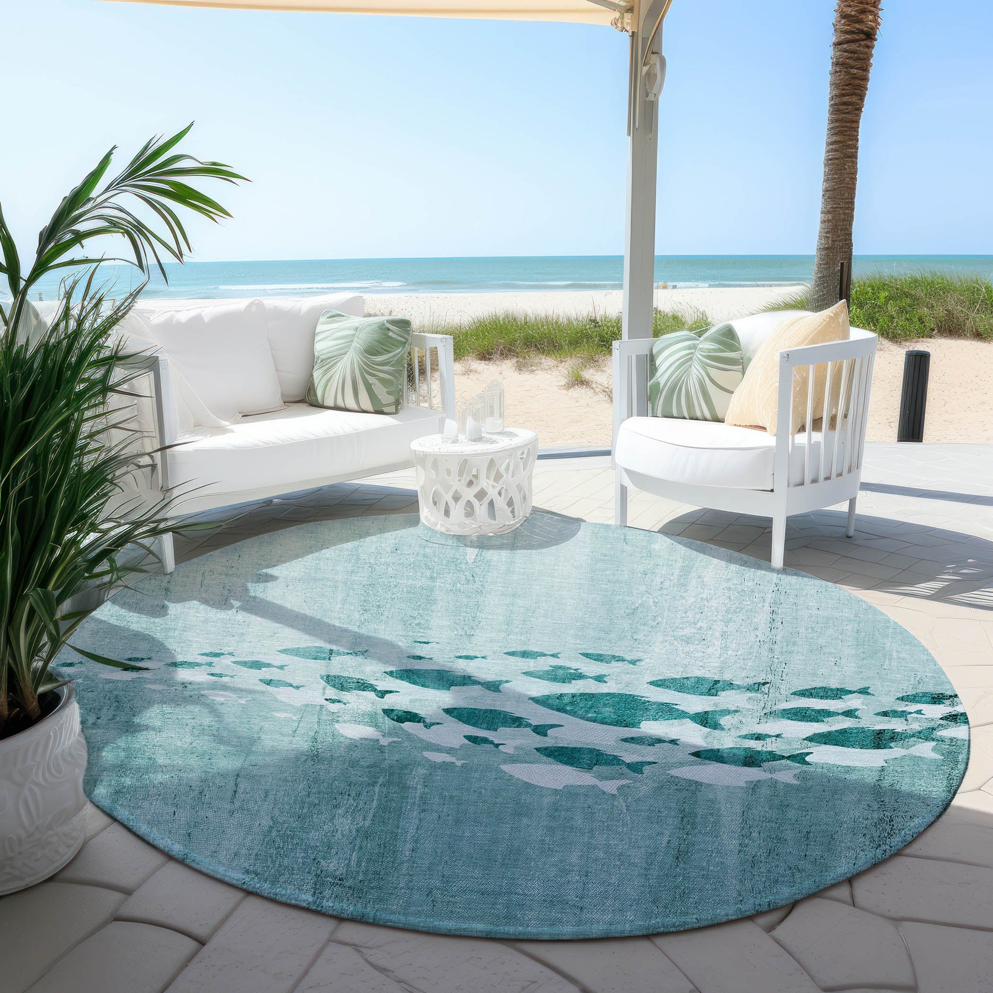 Addison Rugs Nautical Teal Washable Indoor-Outdoor Rug