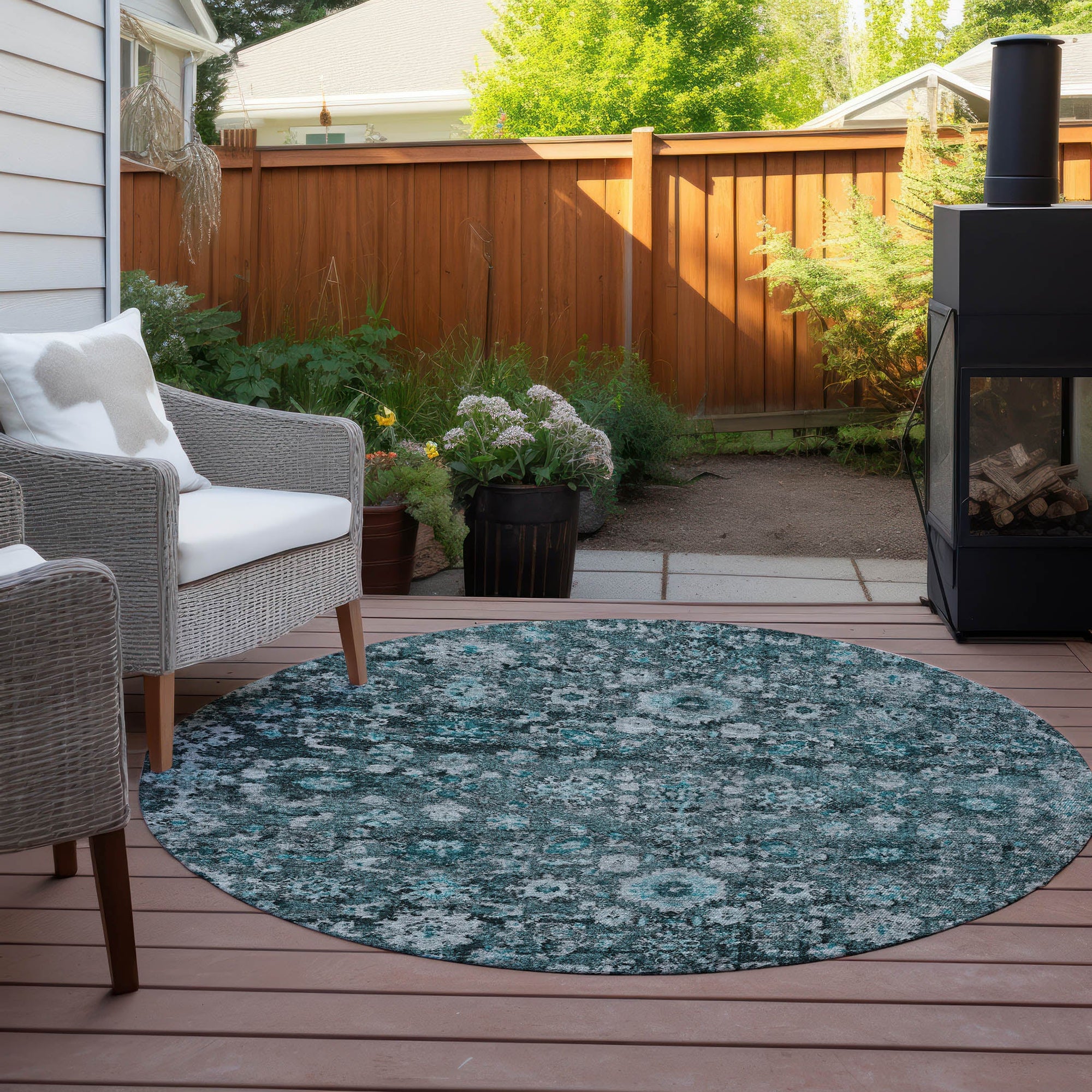 Addison Rugs Ocean Ripples Teal Washable Indoor-Outdoor Rug