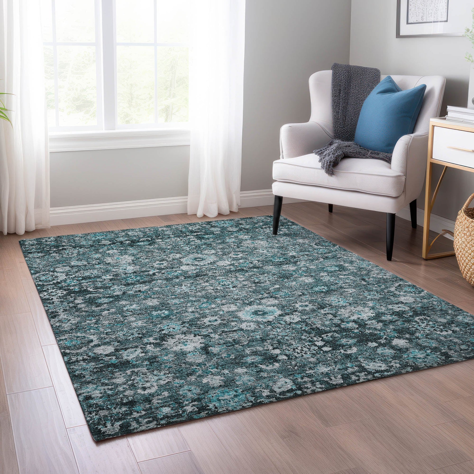 Addison Rugs Ocean Ripples Teal Washable Indoor-Outdoor Rug
