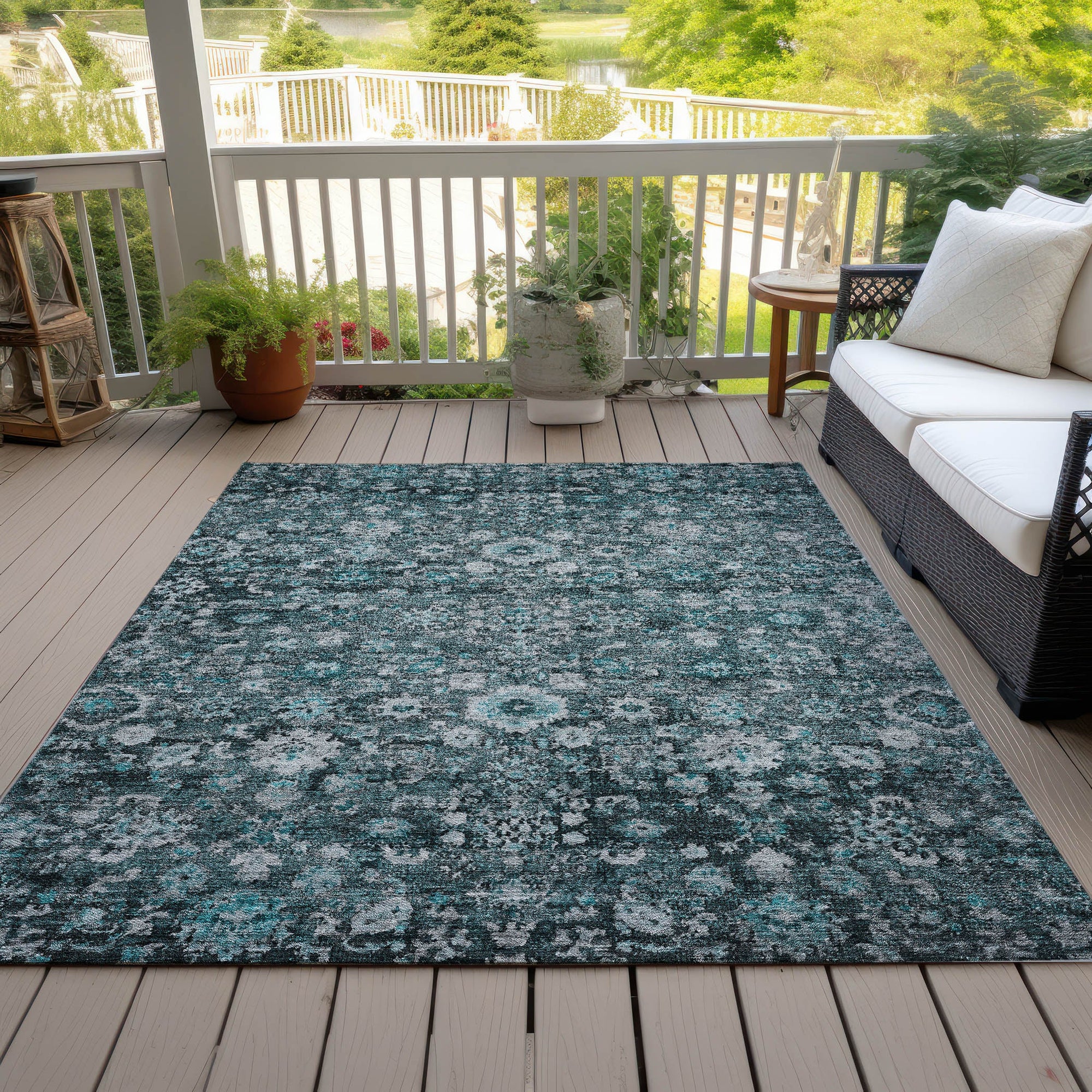 Addison Rugs Ocean Ripples Teal Washable Indoor-Outdoor Rug