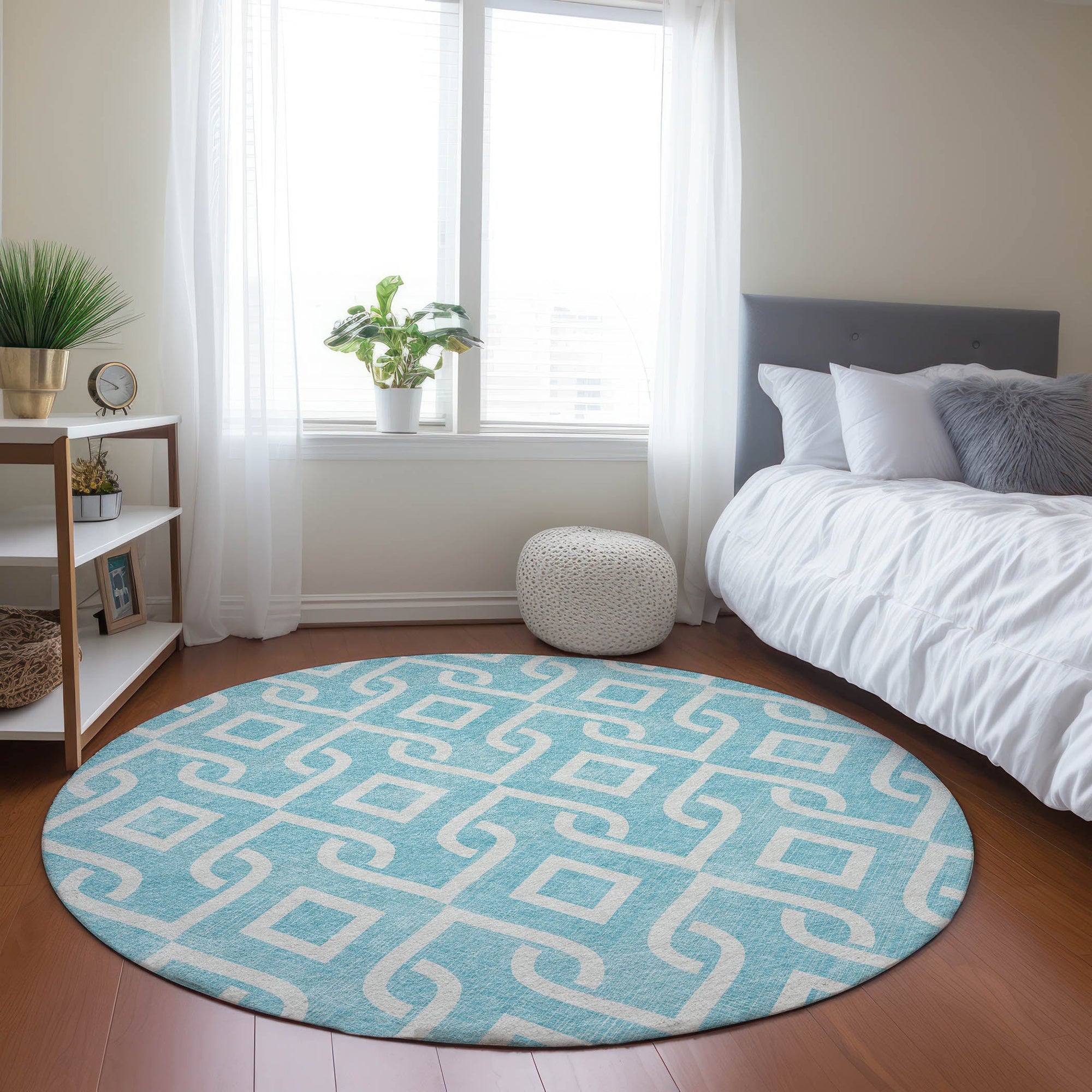 Addison Rugs Offset Stripes Aqua Washable Indoor-Outdoor Rug