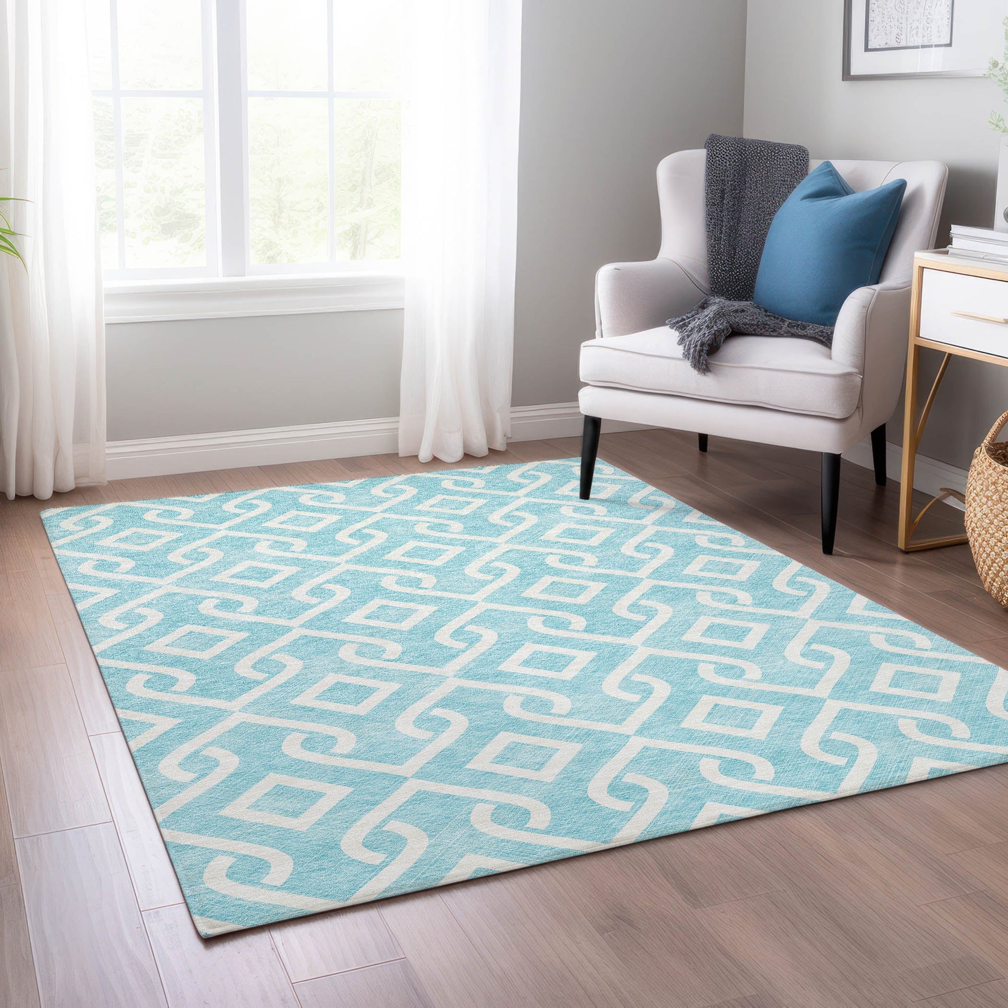 Addison Rugs Offset Stripes Aqua Washable Indoor-Outdoor Rug