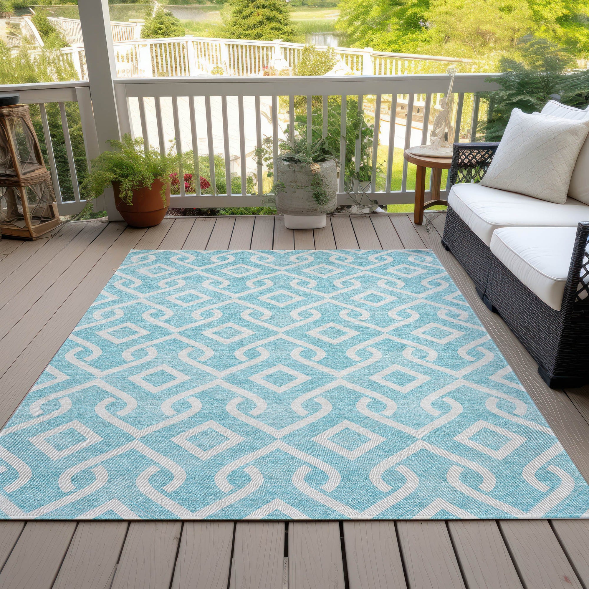 Addison Rugs Offset Stripes Aqua Washable Indoor-Outdoor Rug