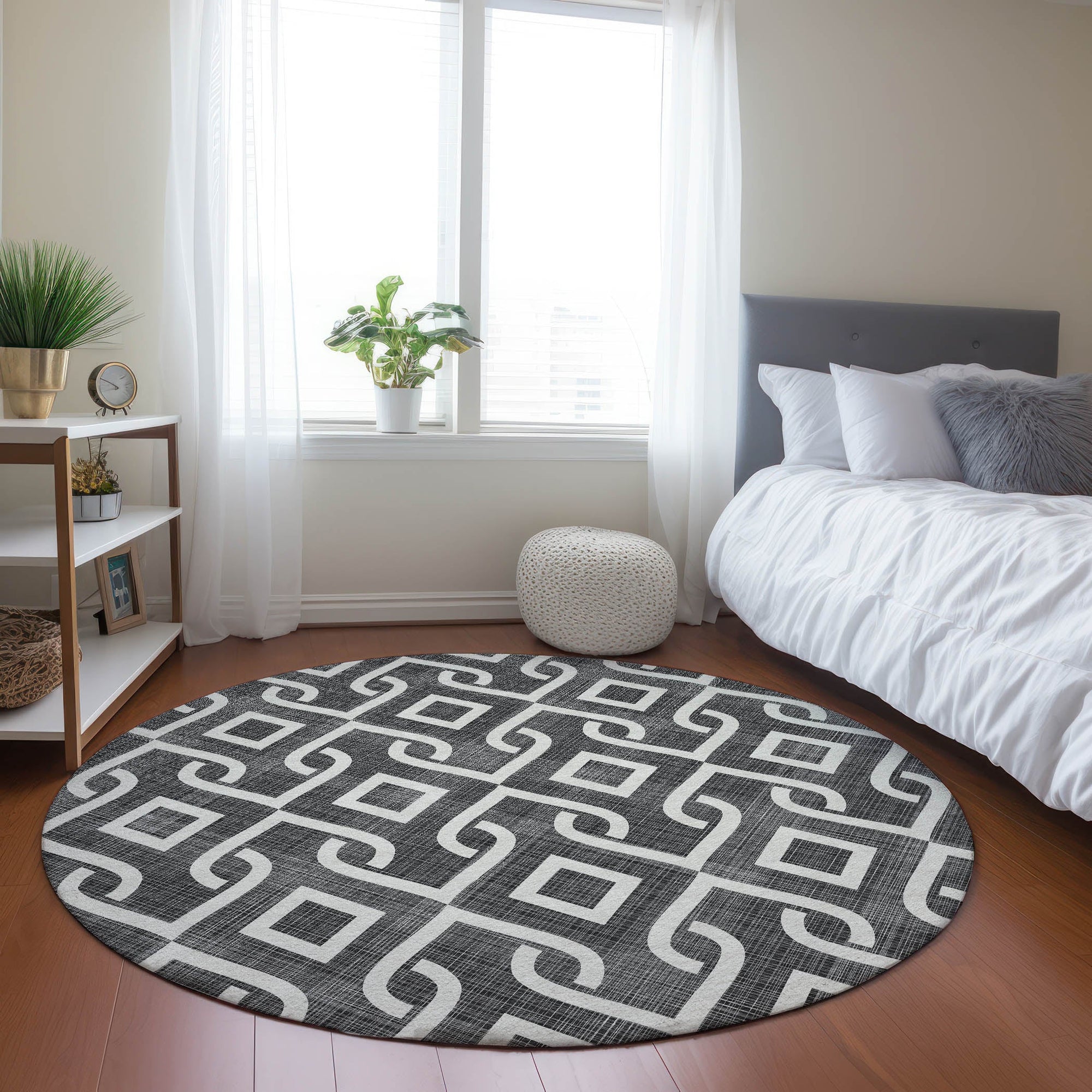 Addison Rugs Offset Stripes Black Washable Indoor-Outdoor Rug