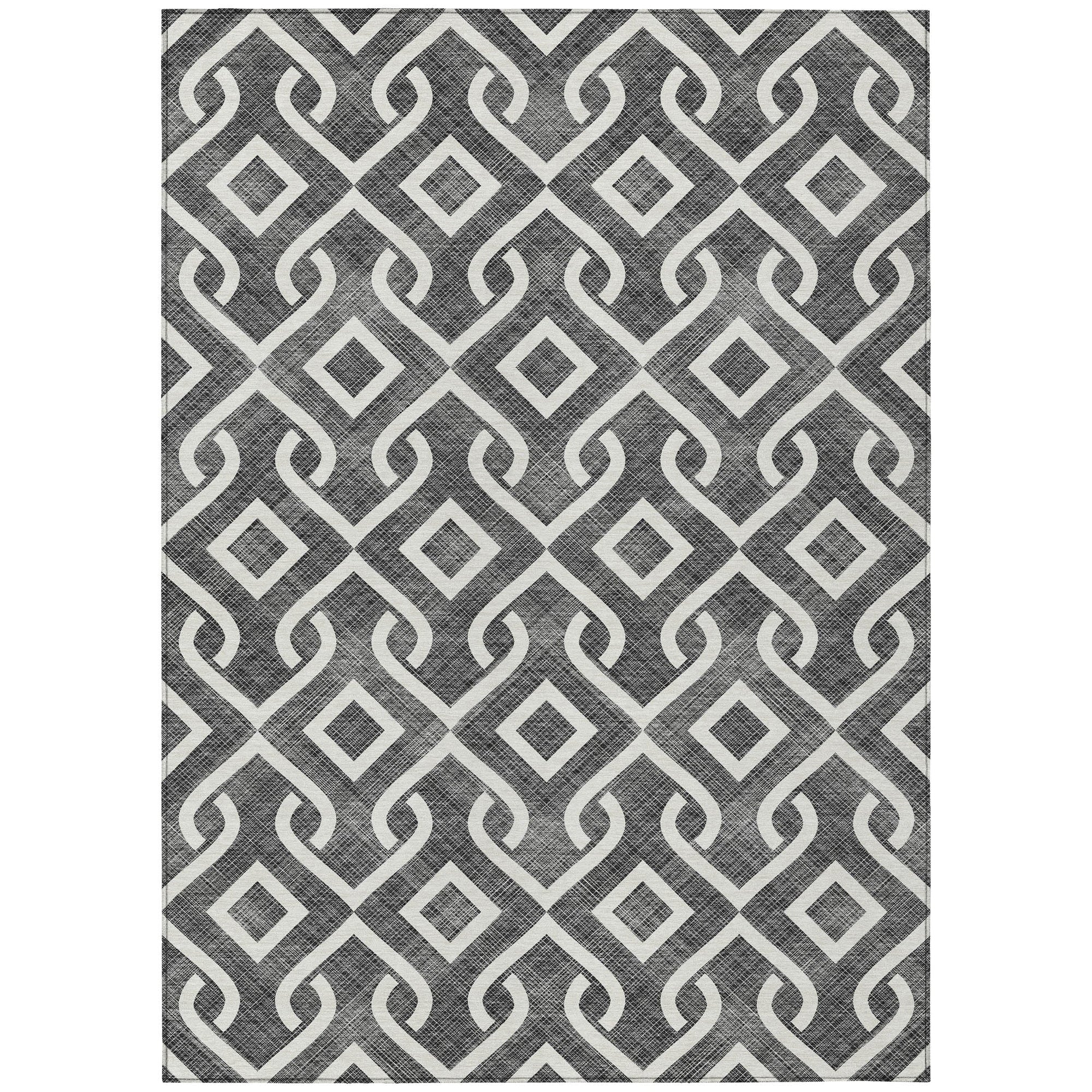 Addison Rugs Offset Stripes Black Washable Indoor-Outdoor Rug