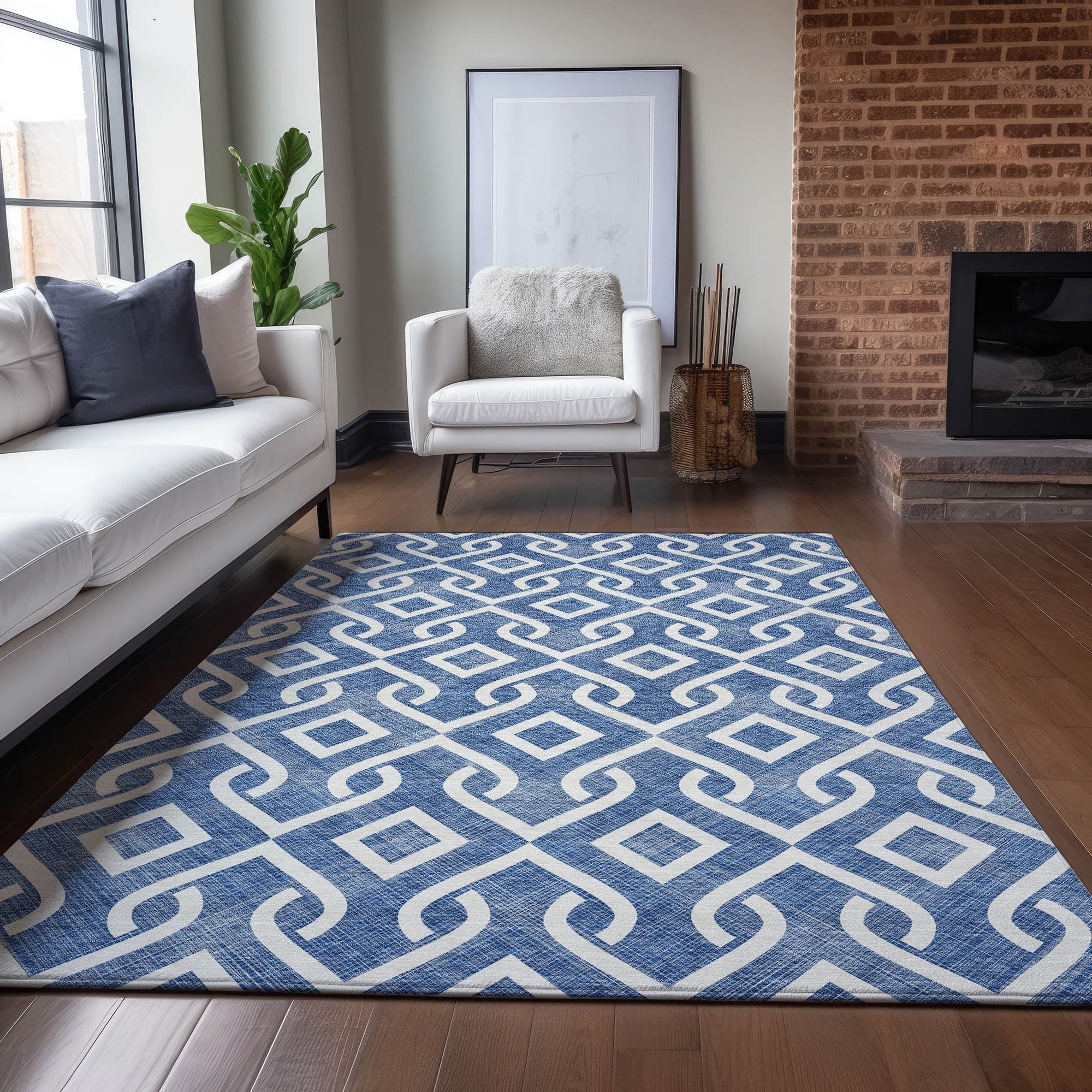 Addison Rugs Offset Stripes Blue Washable Indoor-Outdoor Rug