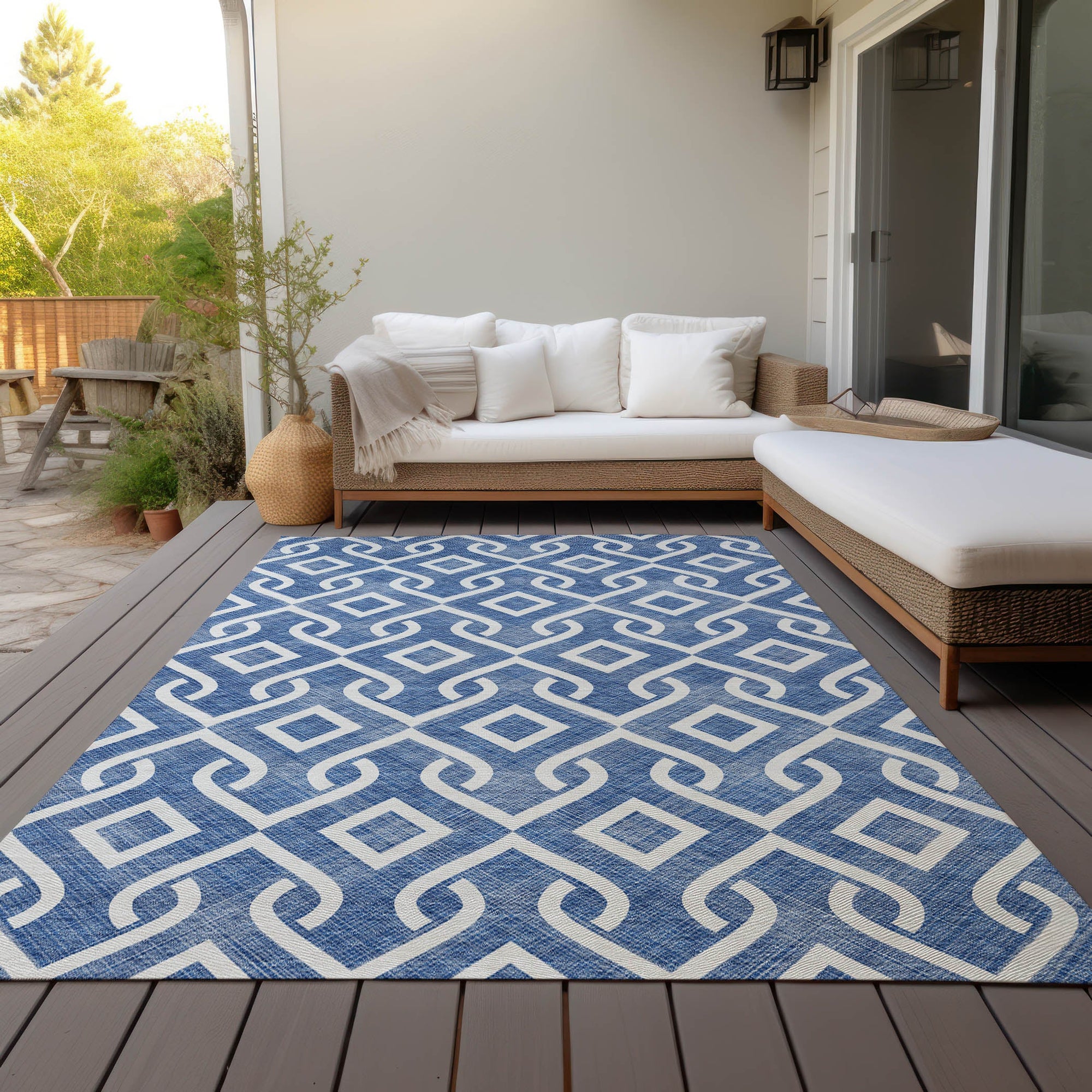 Addison Rugs Offset Stripes Blue Washable Indoor-Outdoor Rug