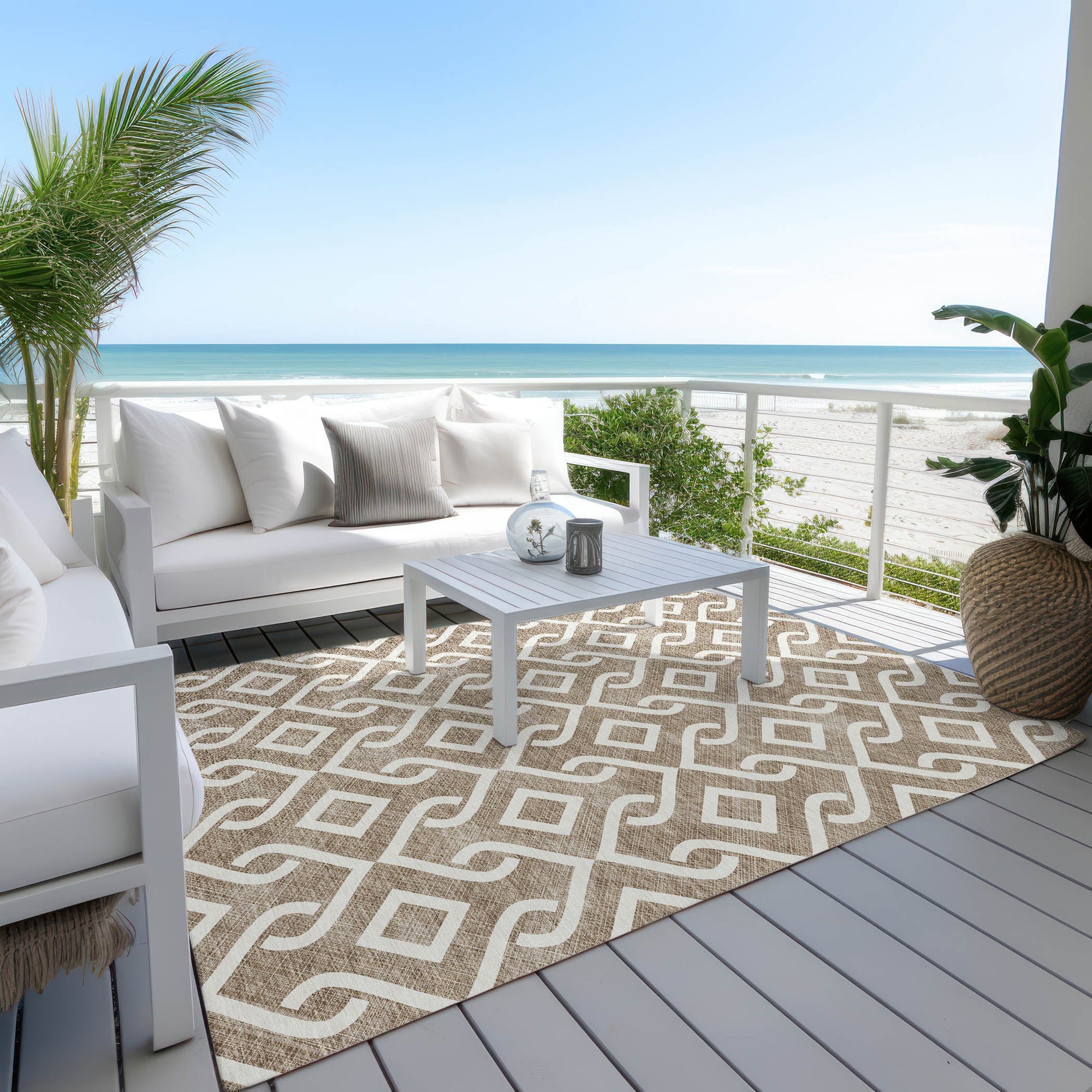 Addison Rugs Offset Stripes Brown Washable Indoor-Outdoor Rug