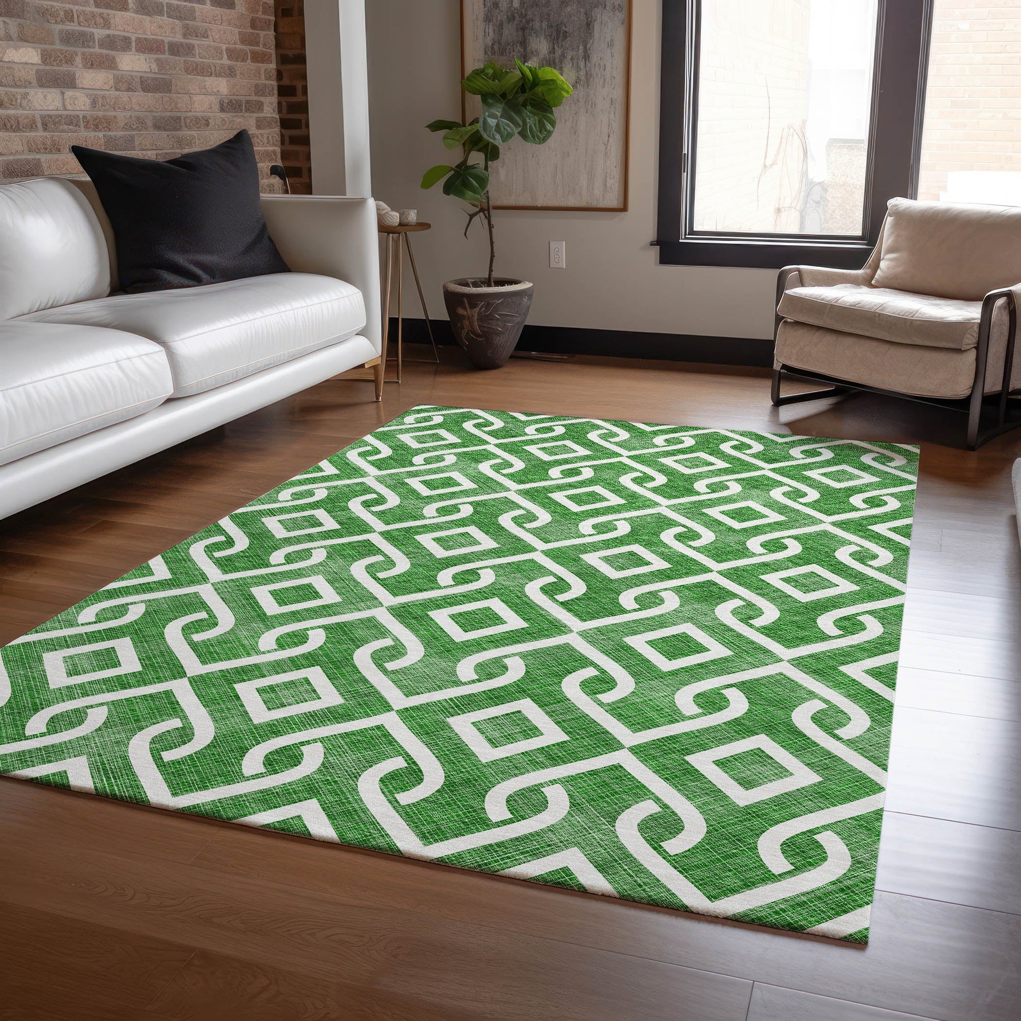 Addison Rugs Offset Stripes Emerald Washable Indoor-Outdoor Rug
