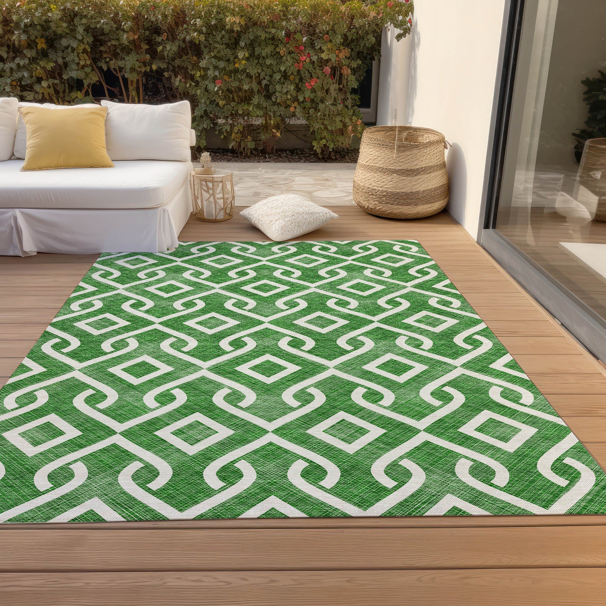 Addison Rugs Offset Stripes Emerald Washable Indoor-Outdoor Rug
