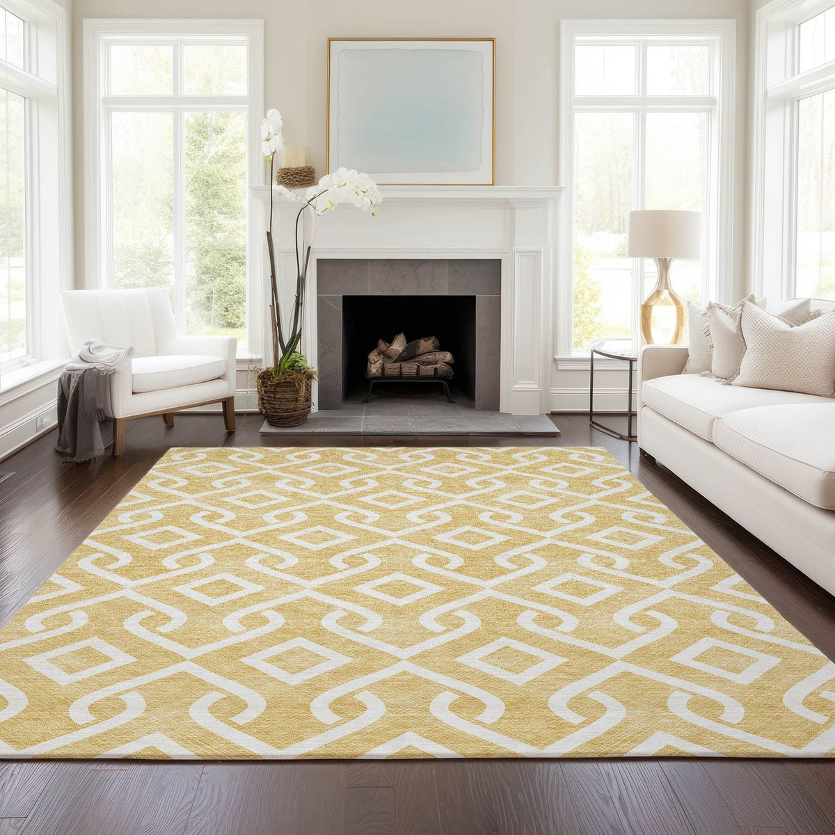 Addison Rugs Offset Stripes Gold Washable Indoor-Outdoor Rug