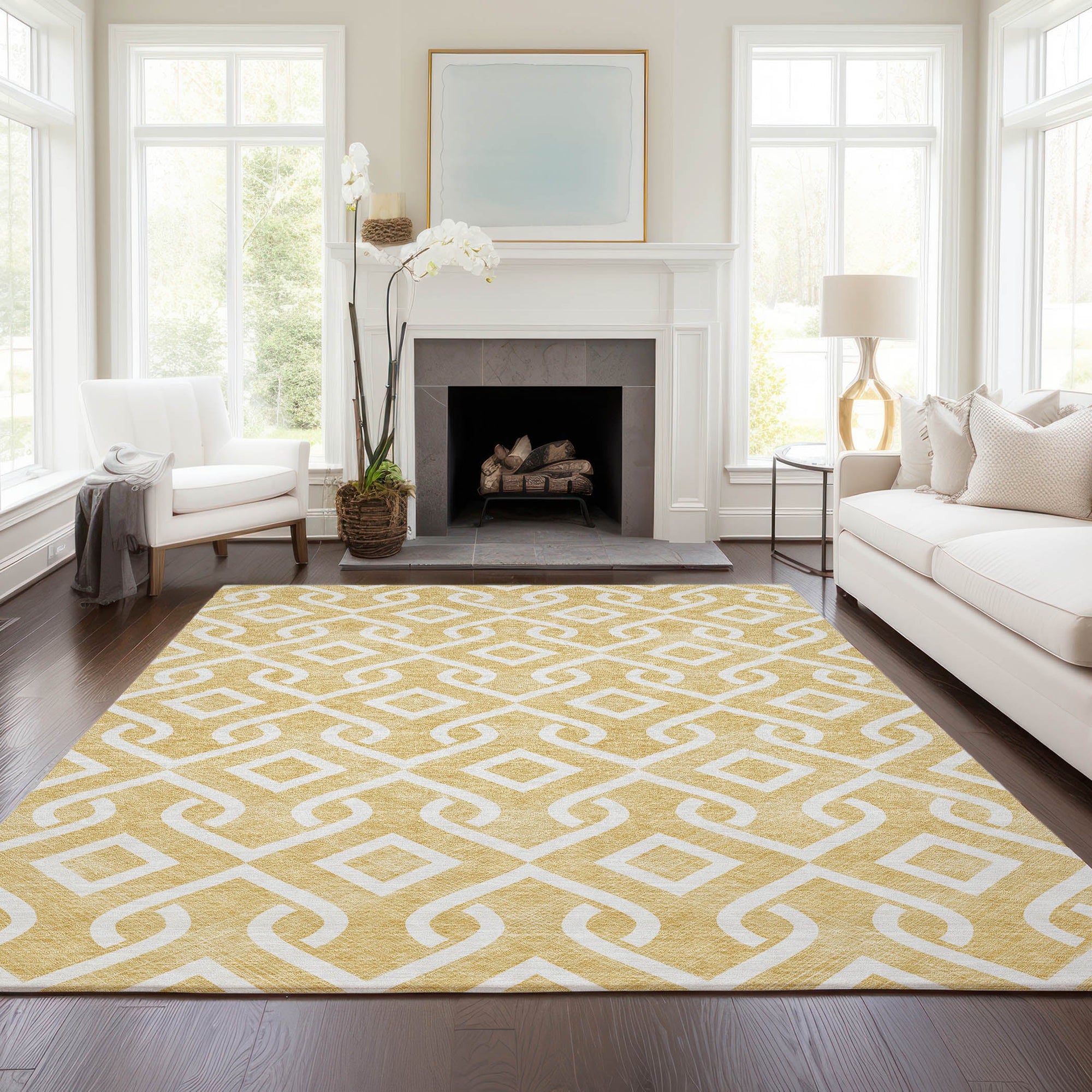 Addison Rugs Offset Stripes Gold Washable Indoor-Outdoor Rug