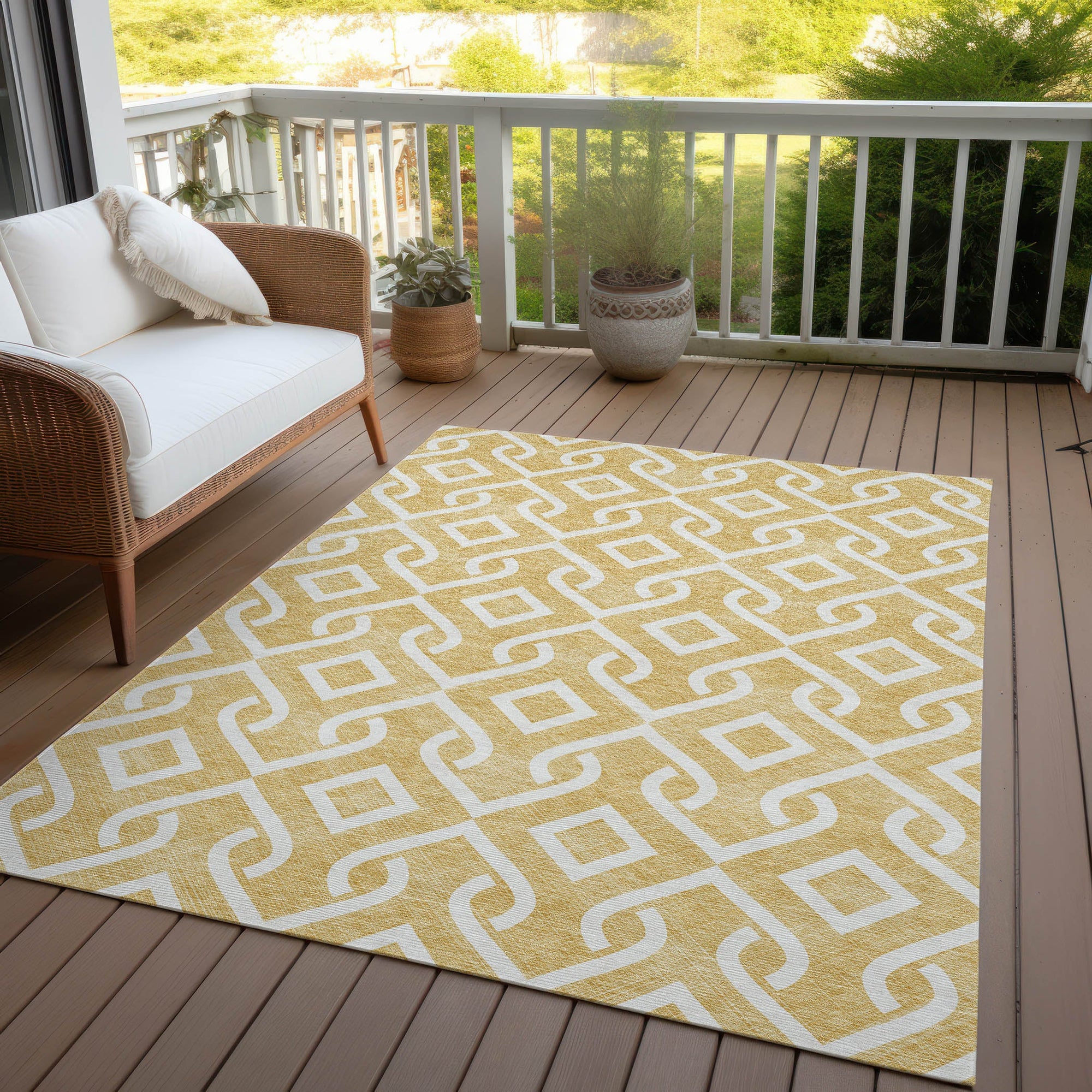 Addison Rugs Offset Stripes Gold Washable Indoor-Outdoor Rug