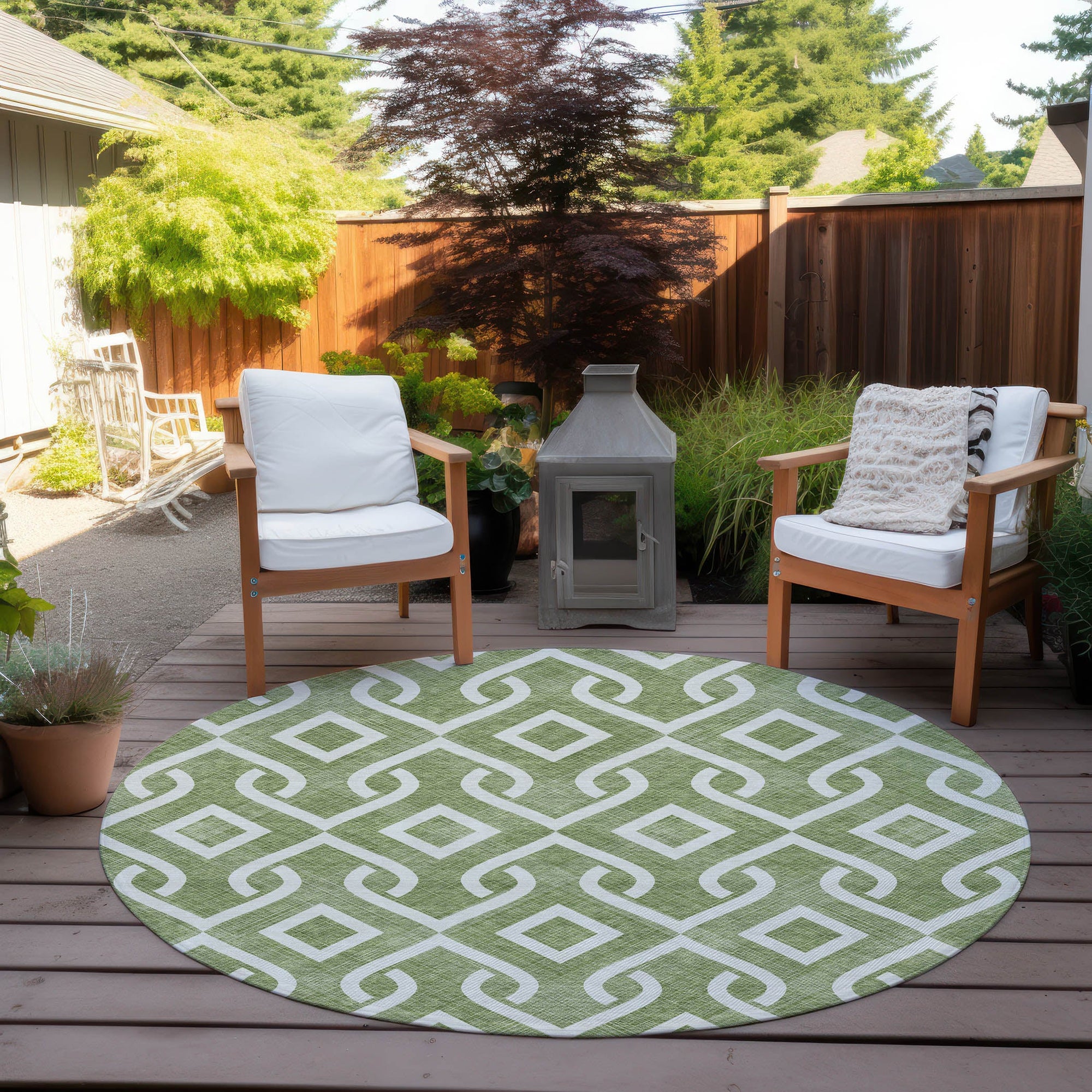 Addison Rugs Offset Stripes Green Washable Indoor-Outdoor Rug