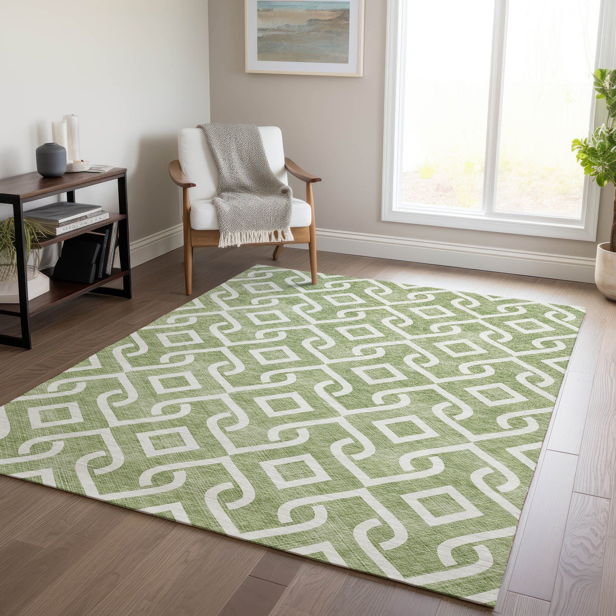 Addison Rugs Offset Stripes Green Washable Indoor-Outdoor Rug