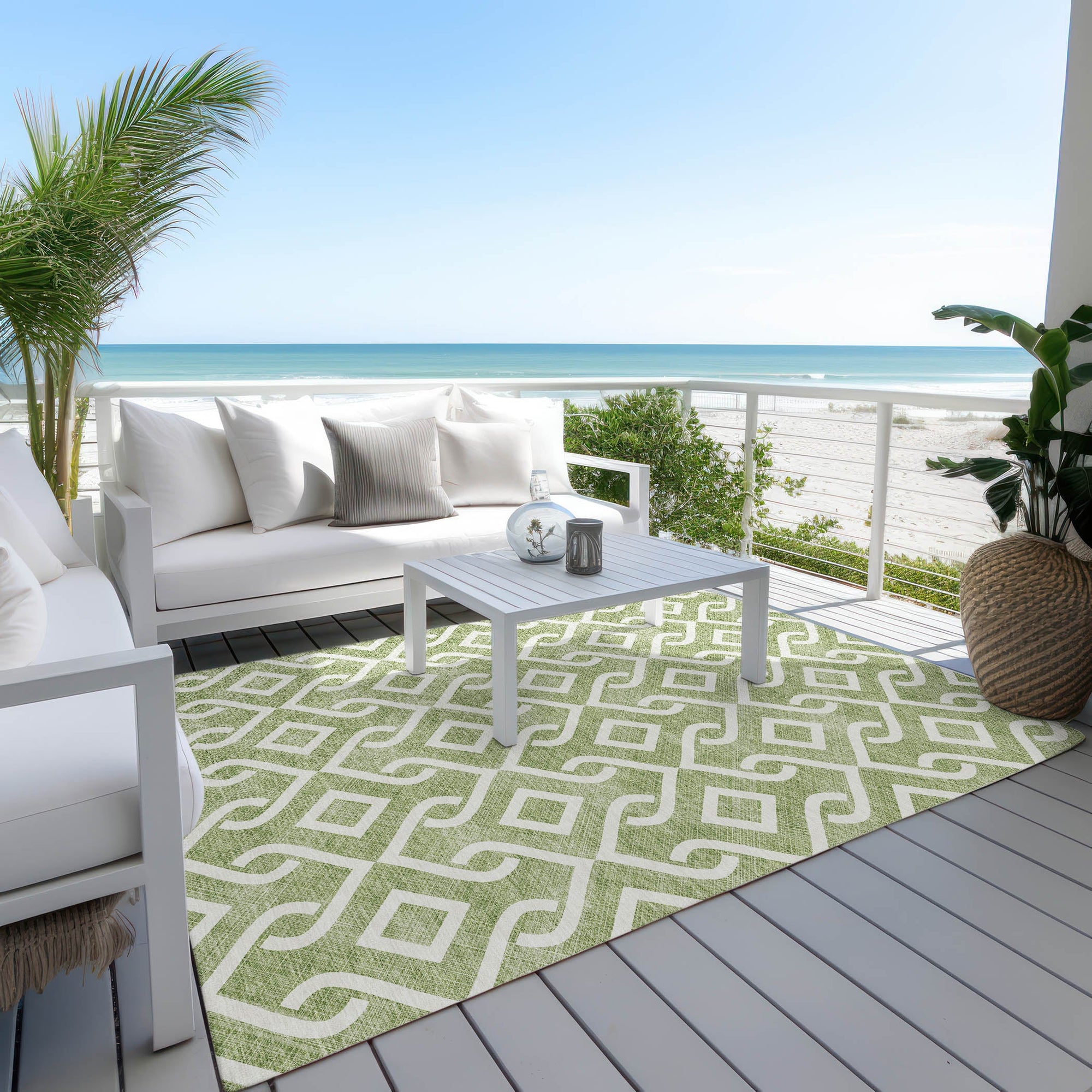 Addison Rugs Offset Stripes Green Washable Indoor-Outdoor Rug