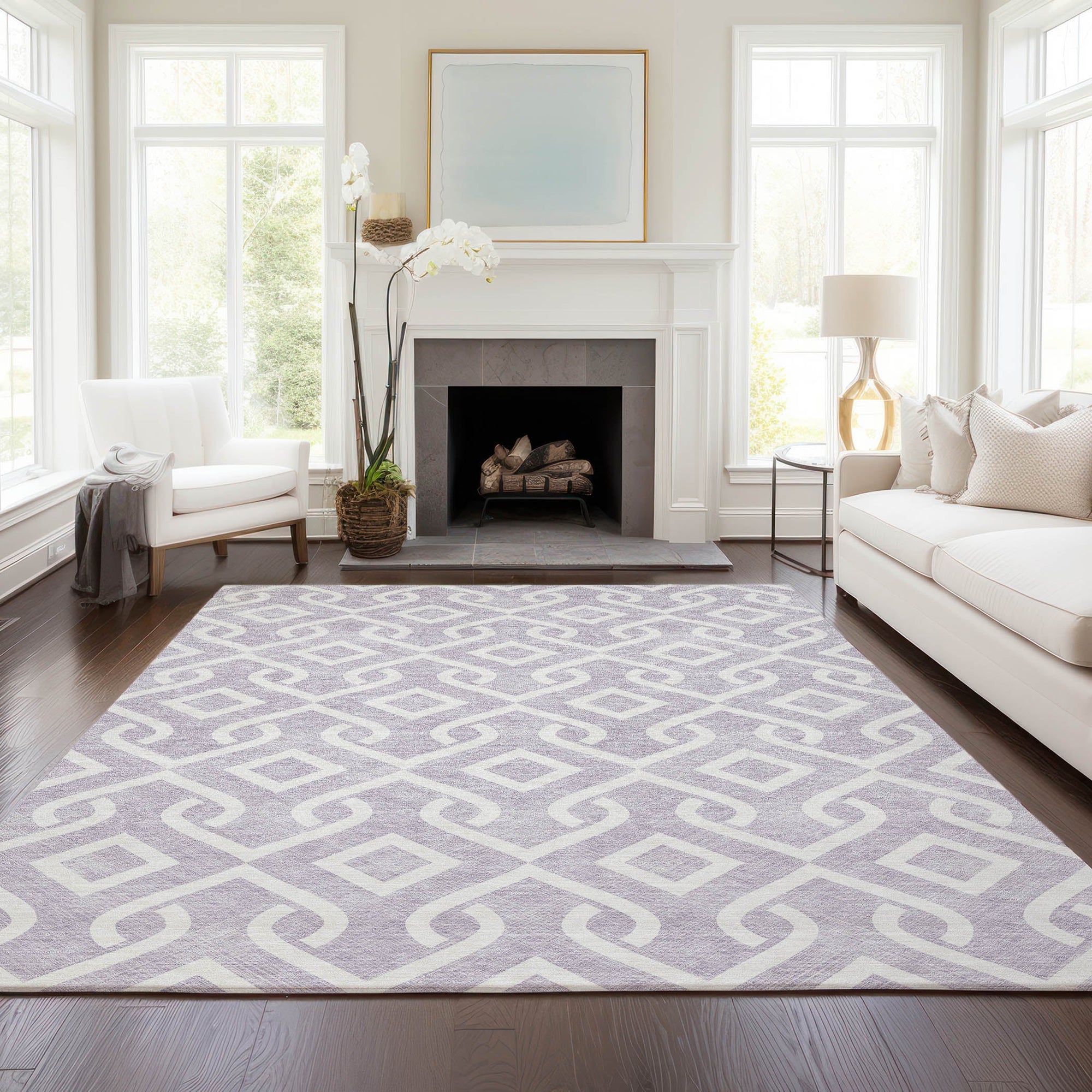 Addison Rugs Offset Stripes Lavender Washable Indoor-Outdoor Rug